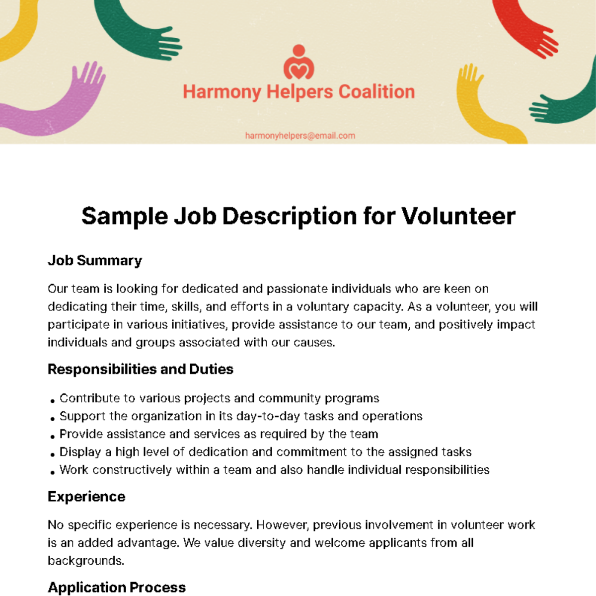 Sample Job Description for Volunteer Template