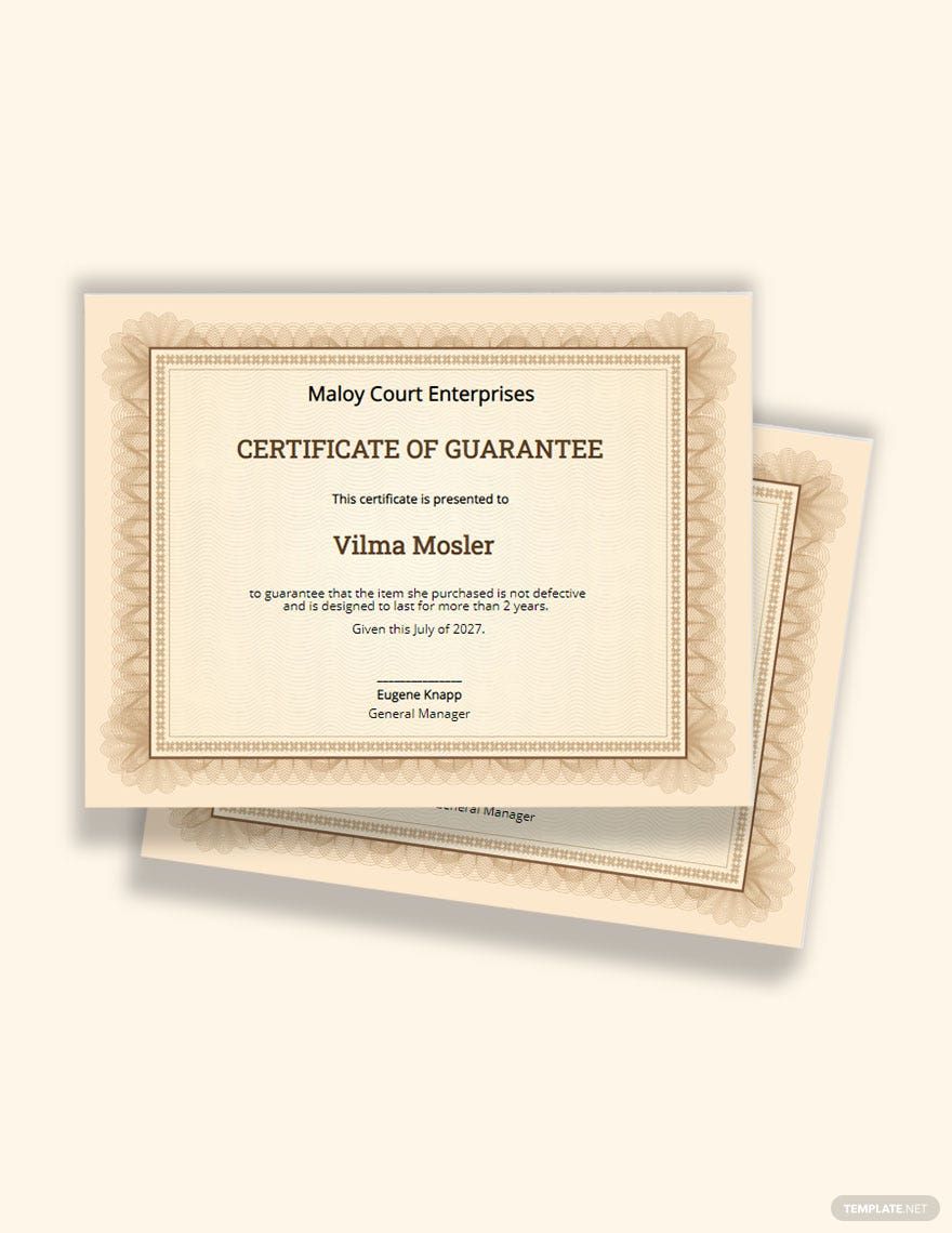 Guarantee Certificate Template