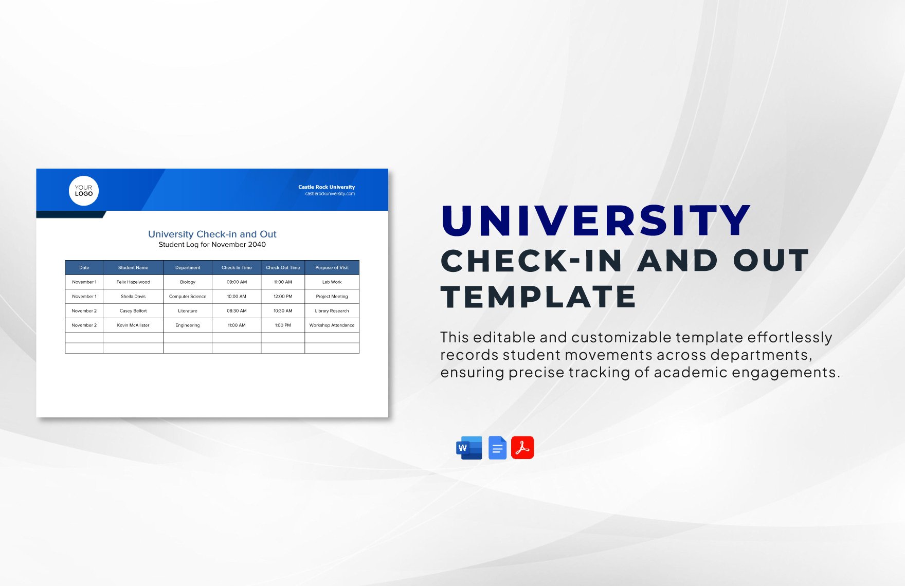 Free University Check-in and Out Template