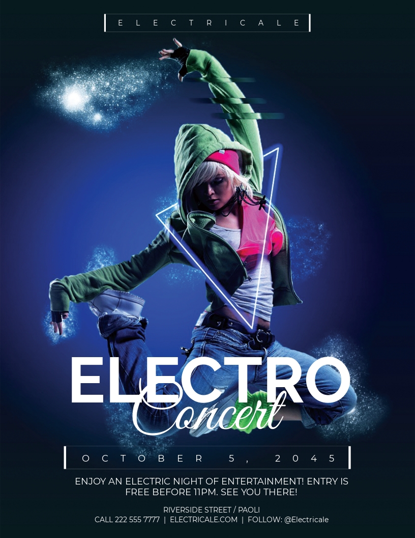 Electro Concert Flyer Template - Illustrator, Word, Apple Pages Pertaining To Concert Flyer Template Free