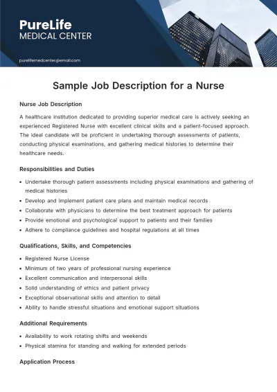 Free Sample Job Description for a Nurse Template to Edit Online