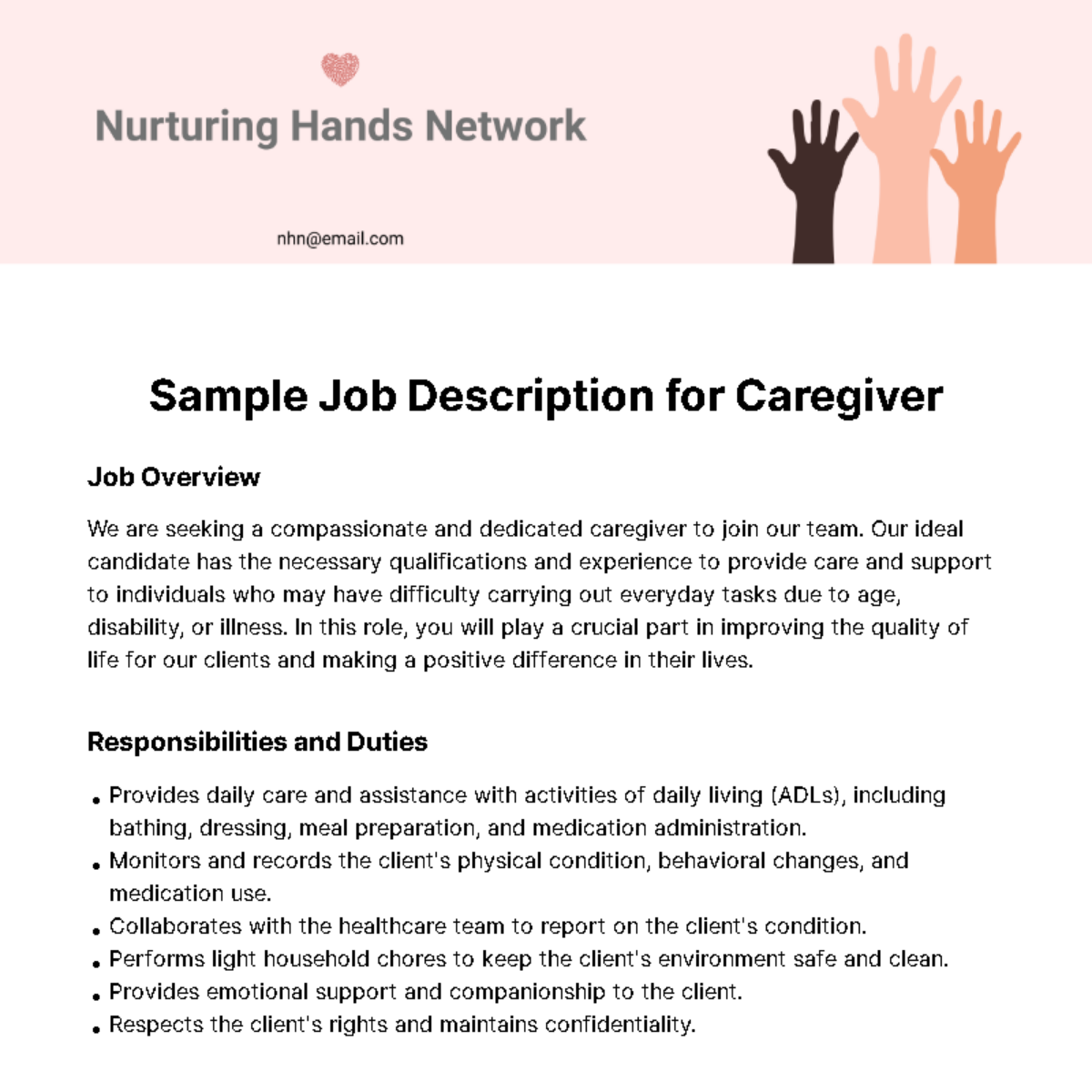 Sample Job Description For Caregiver Template Edit Online Download 