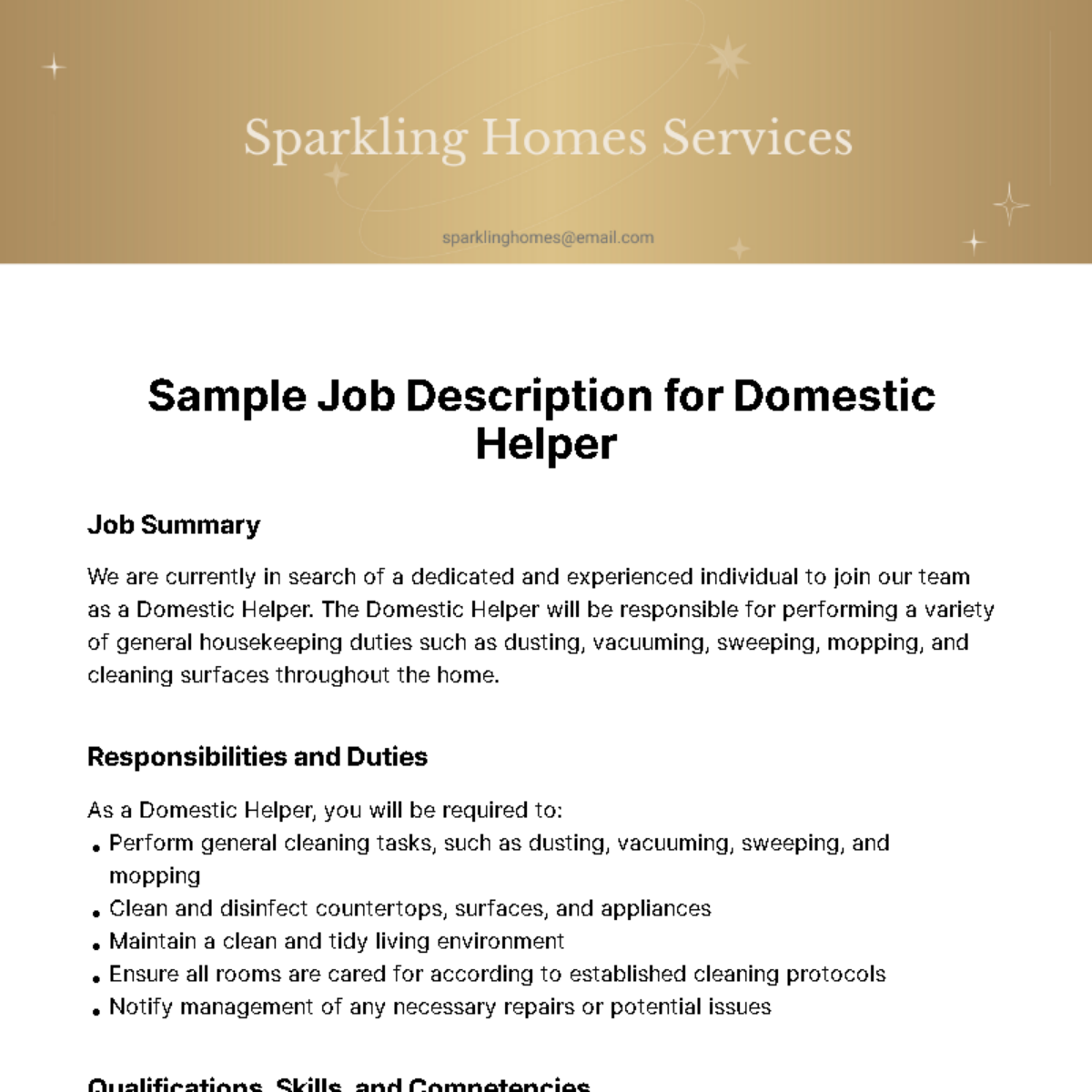 Sample Job Description For Domestic Helper Template Edit Online 