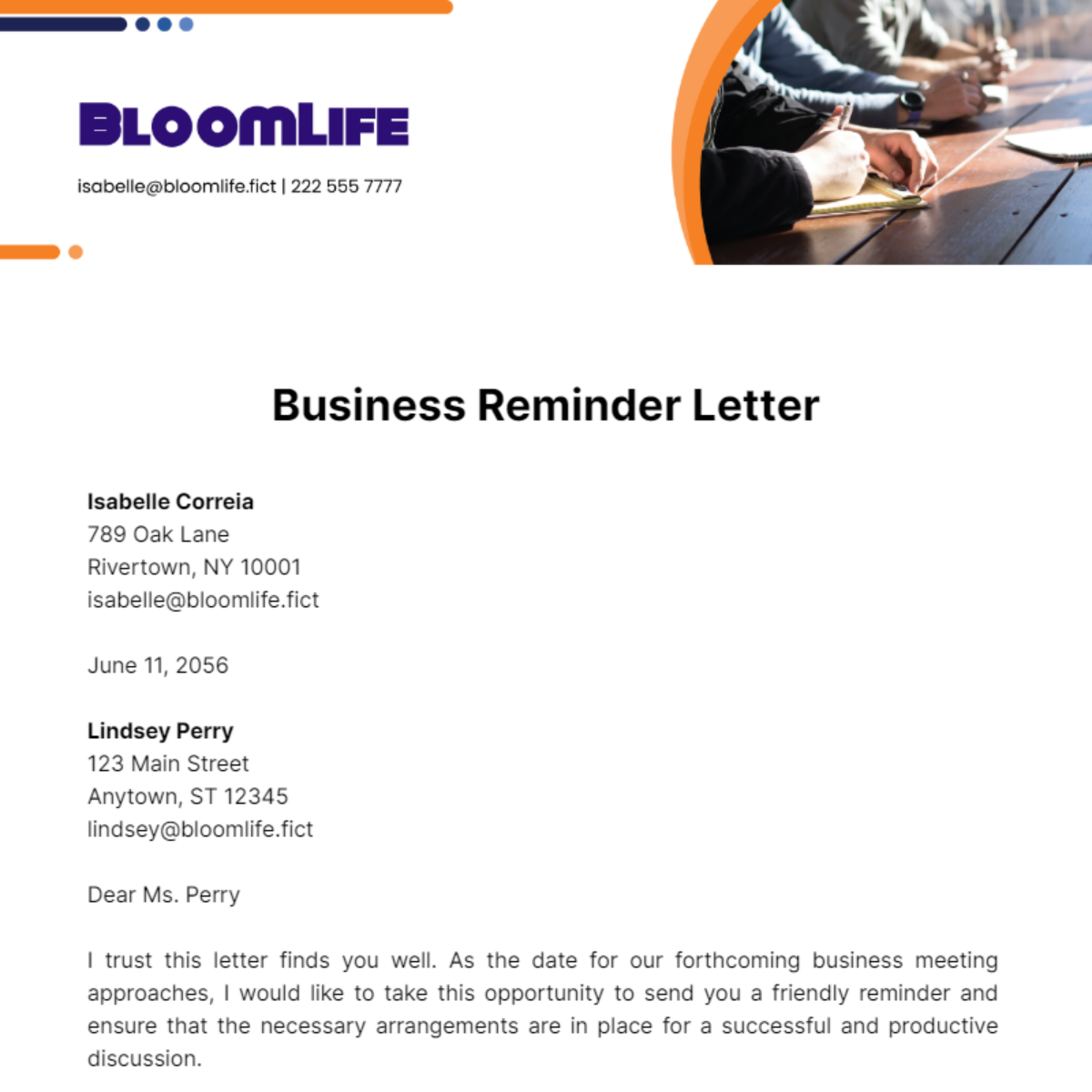 Business Reminder Letter Template