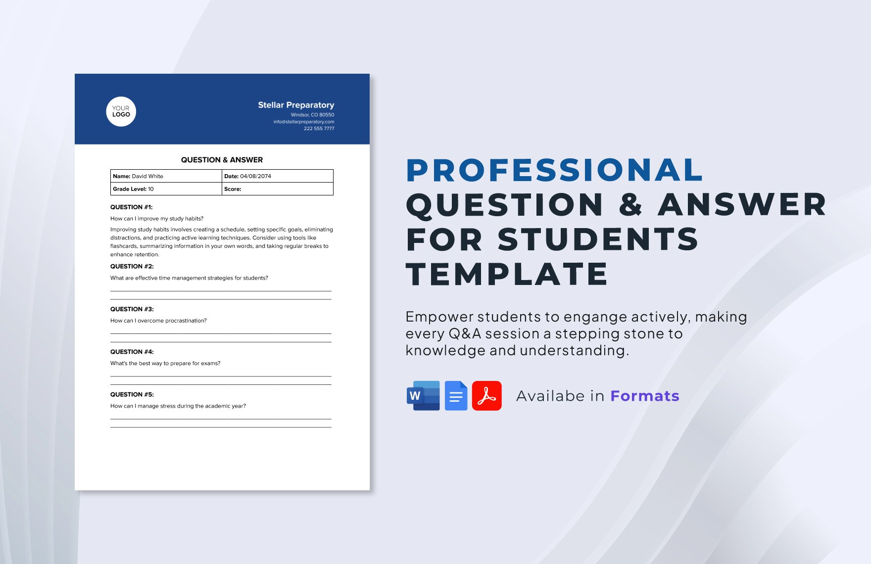 Free Question & Answer for Students Template
