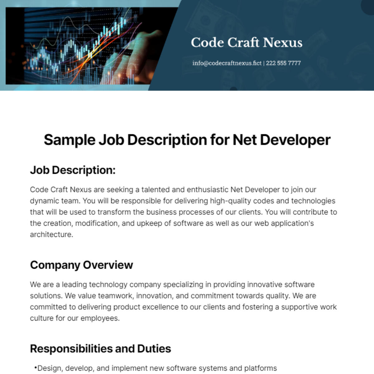 Sample Job Description for Net Developer Template
