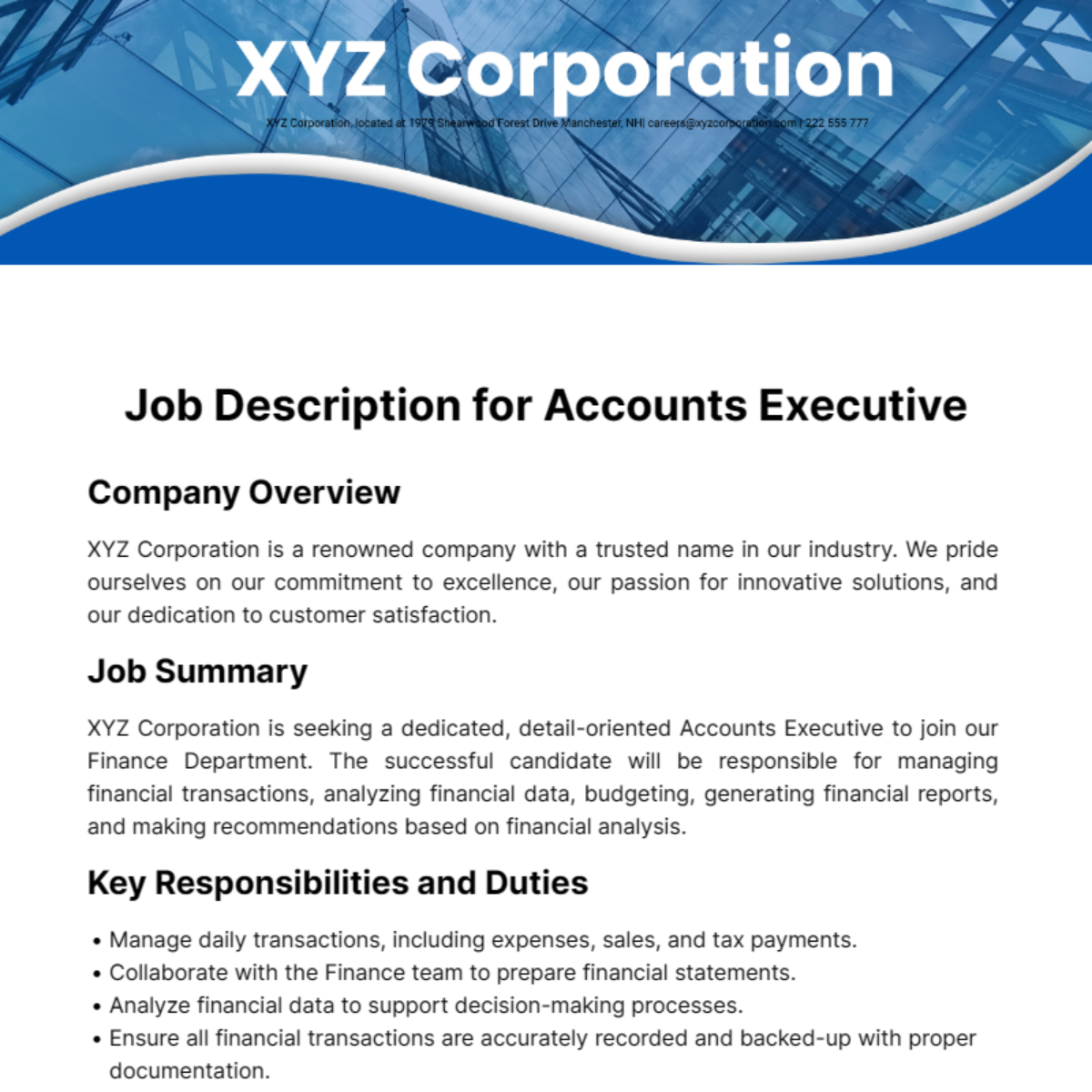Job Description for Accounts Executive Template