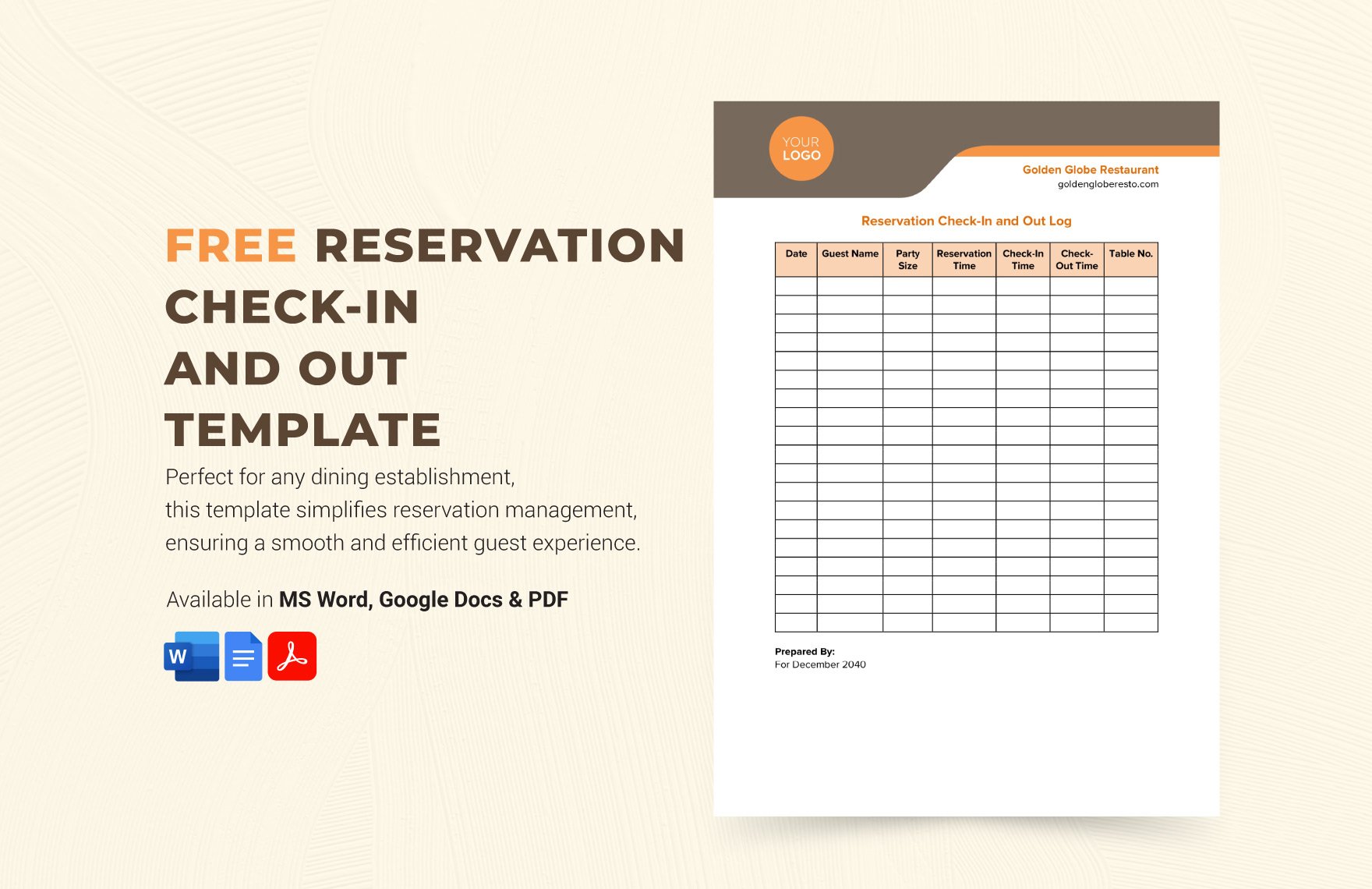 Reservation Check-in and Out Template