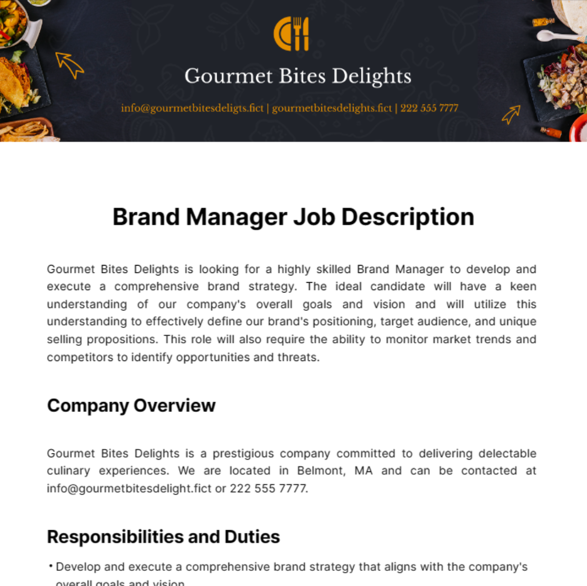 Brand Manager Job Description Template