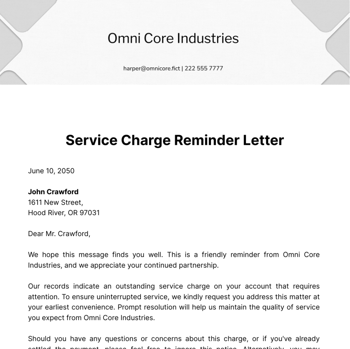 Service Charge Reminder Letter Template