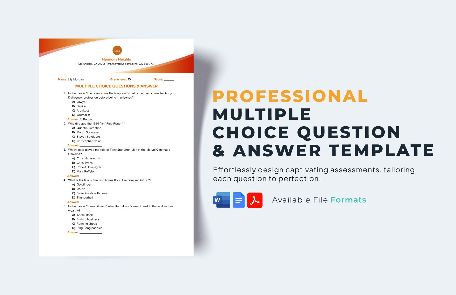 Free Multiple Choice Question & Answer Template in Word, Google Docs, PDF