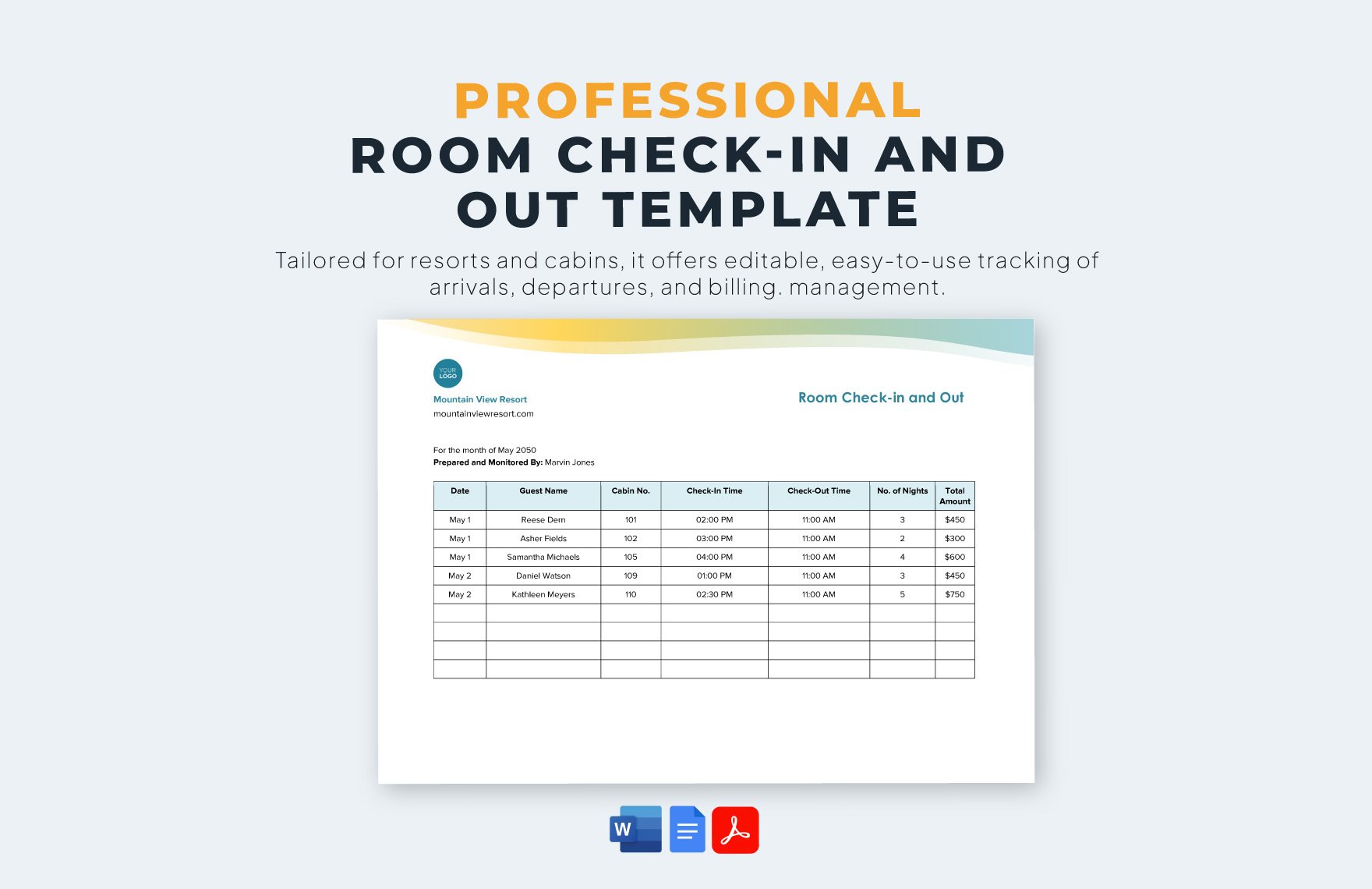 Free Room Check-in and Out Template
