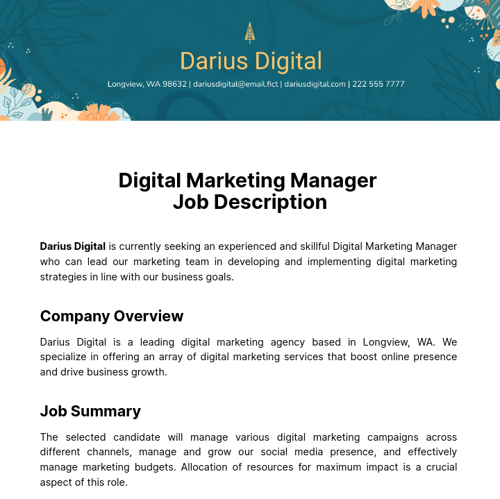 Digital Marketing Manager Job Description Template