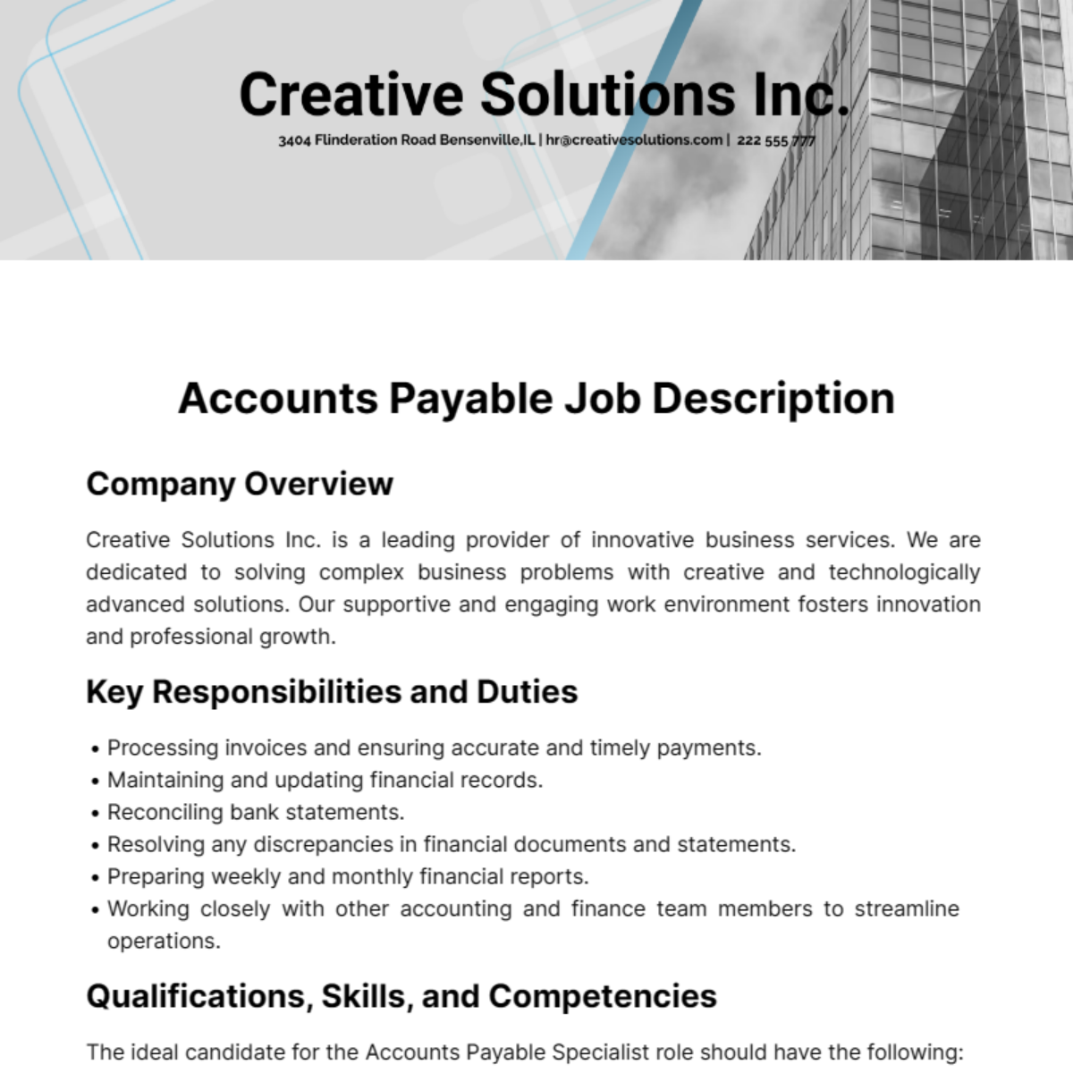 Accounts Payable Job Description Template