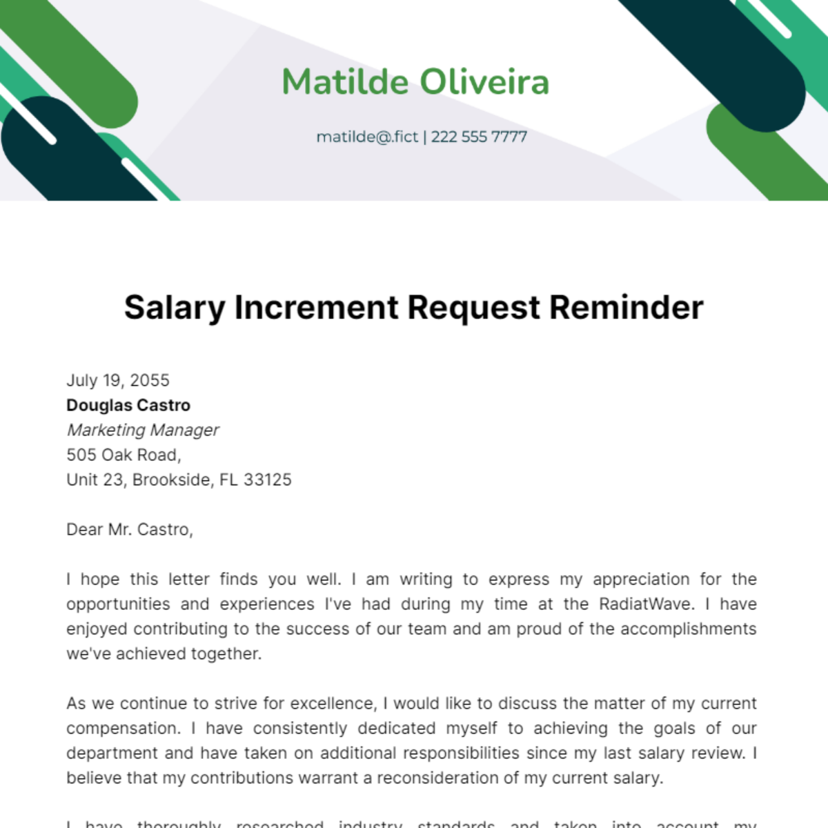 Free Salary Increment Request Reminder Letter Template