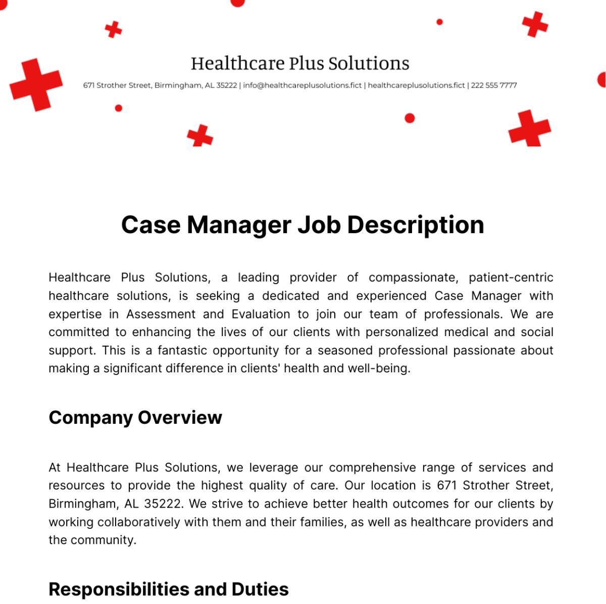 Case Manager Job Description Template