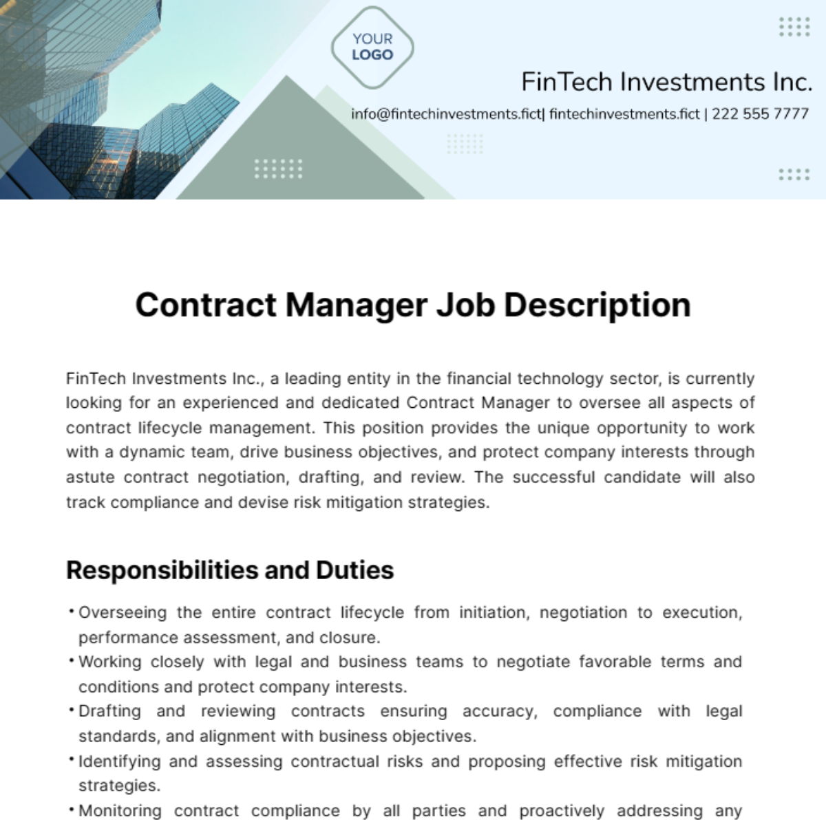 Contract Manager Job Description Template