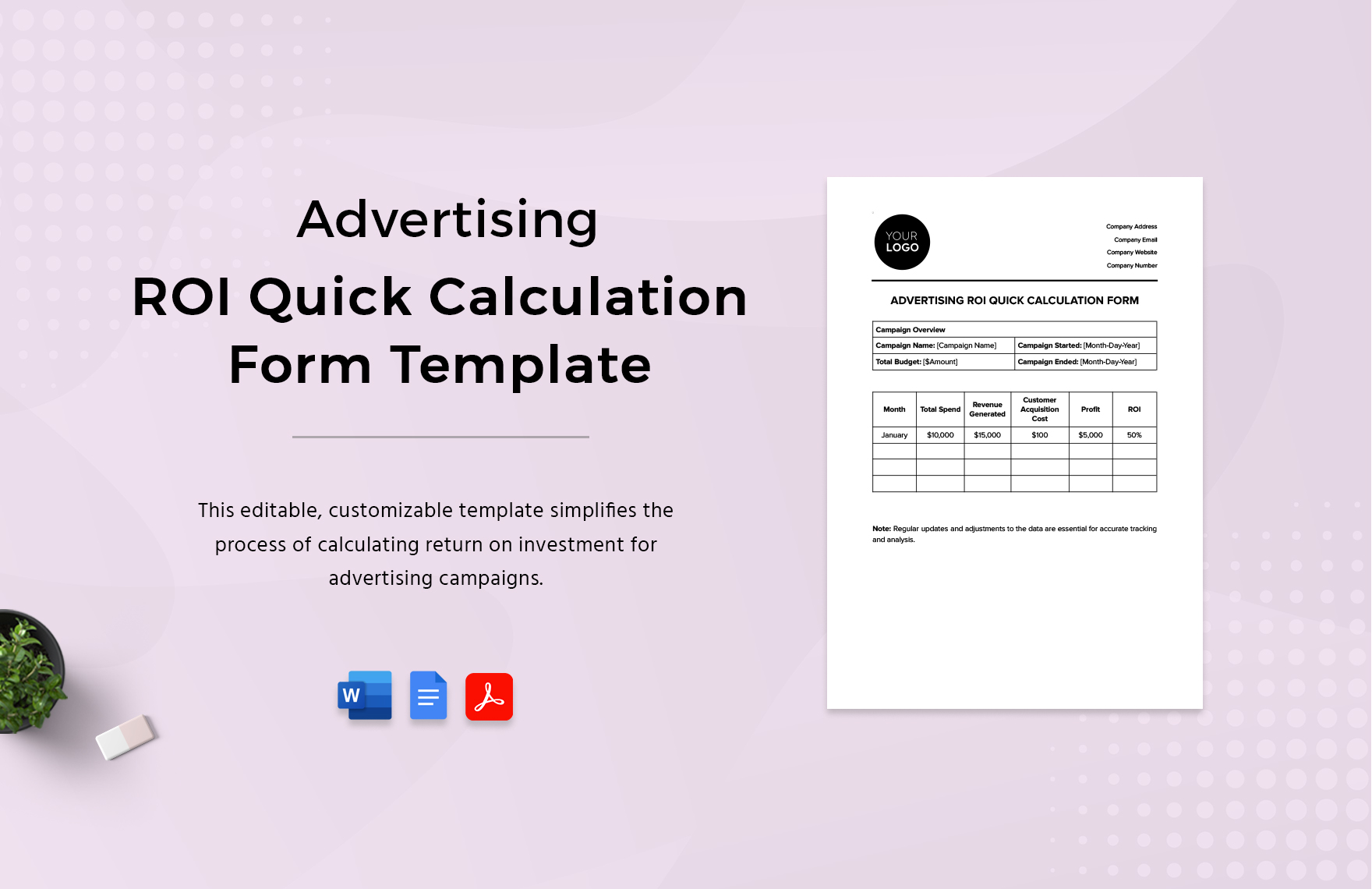 Advertising ROI Quick Calculation Form Template in Word, Google Docs, PDF