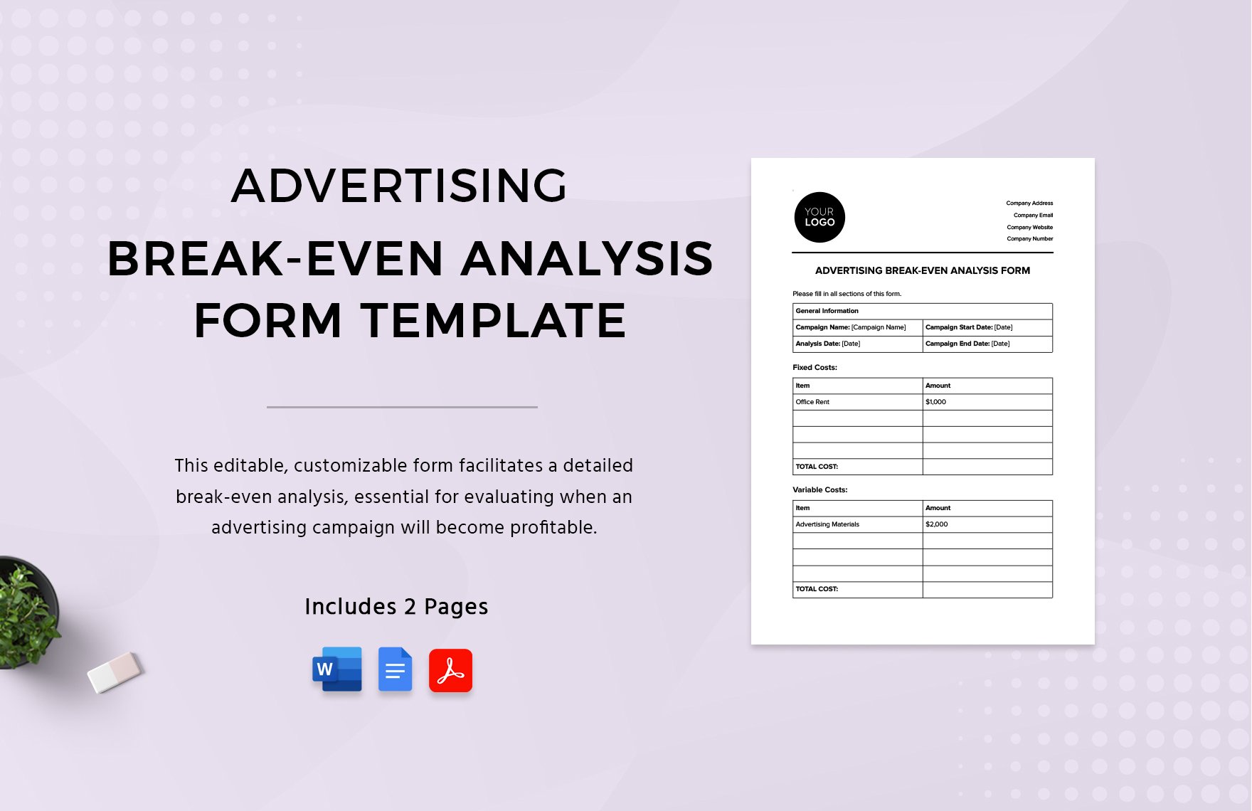 Advertising Break-Even Analysis Form Template