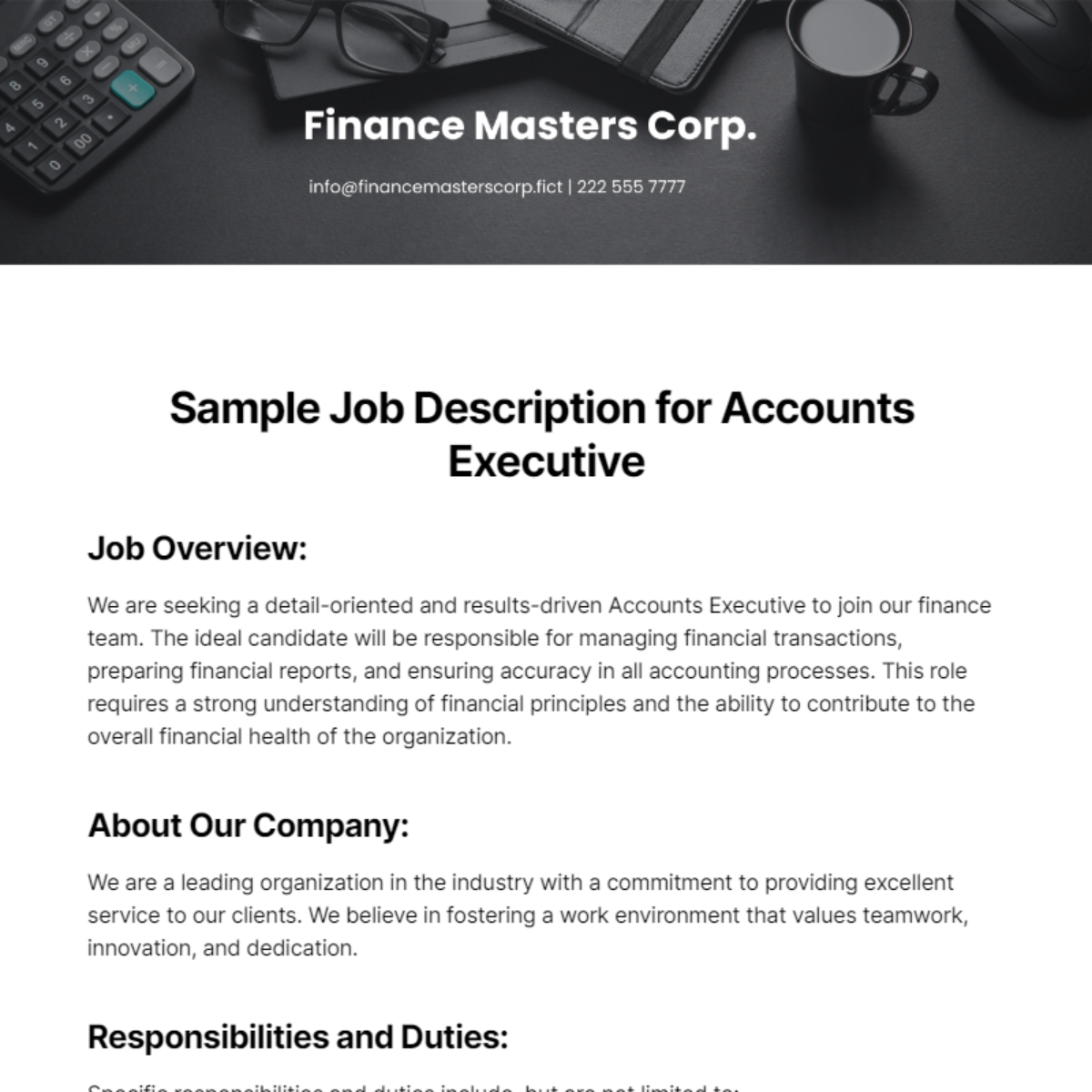 Sample Job Description for Accounts Executive Template