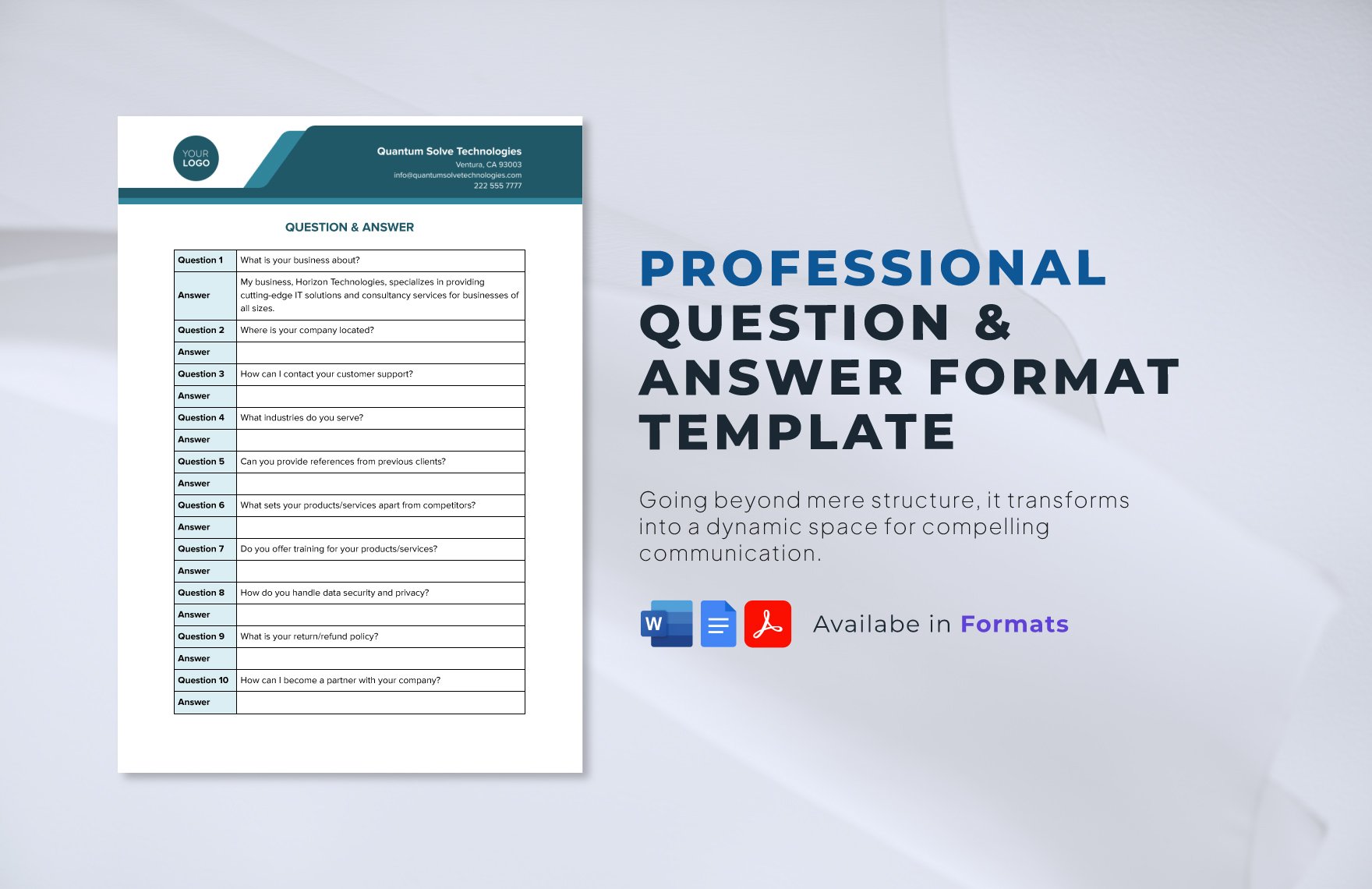 Question & Answer Format Template in Word, Google Docs, PDF