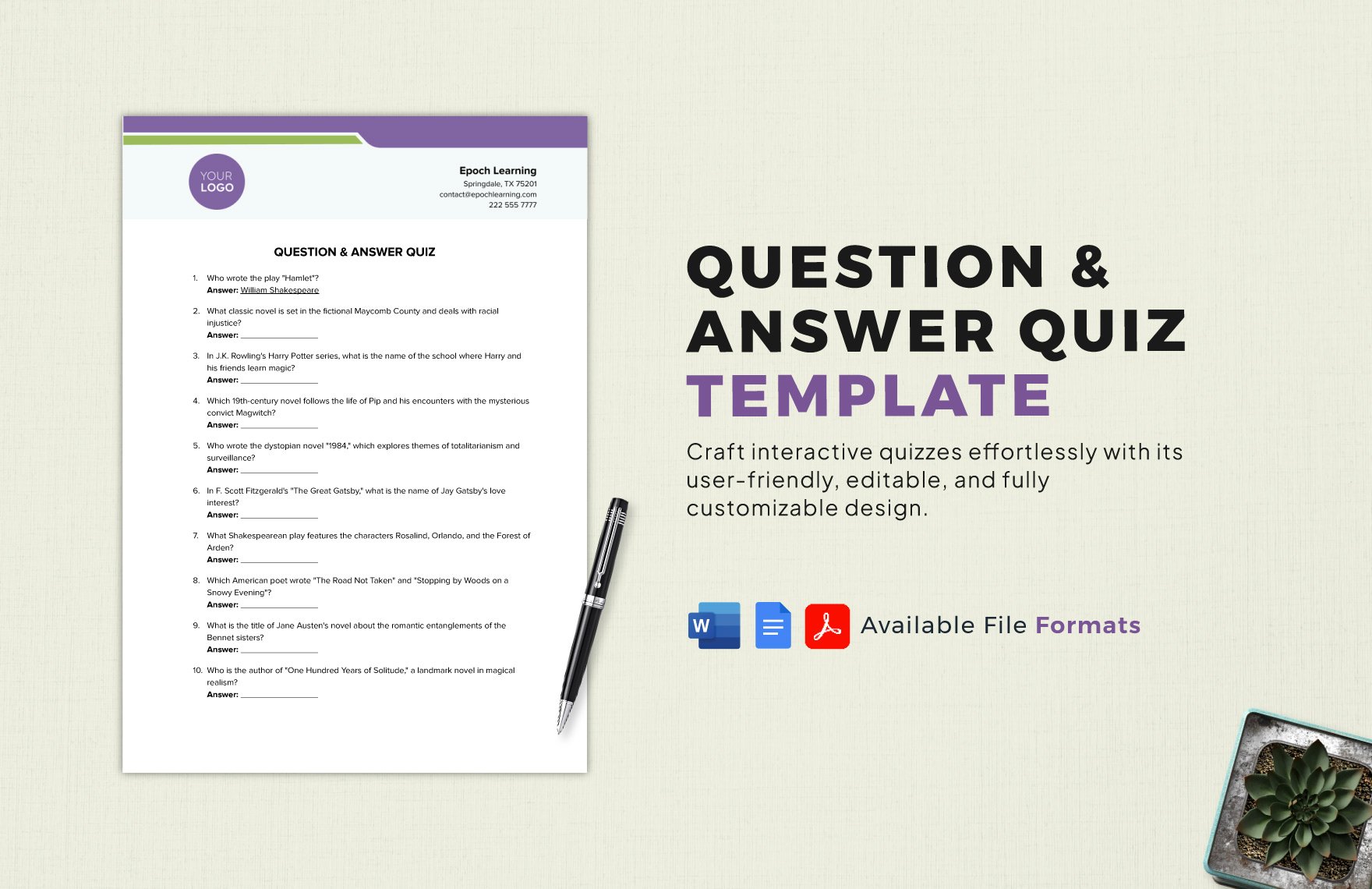 Question & Answer Quiz Template in Word, Google Docs, PDF