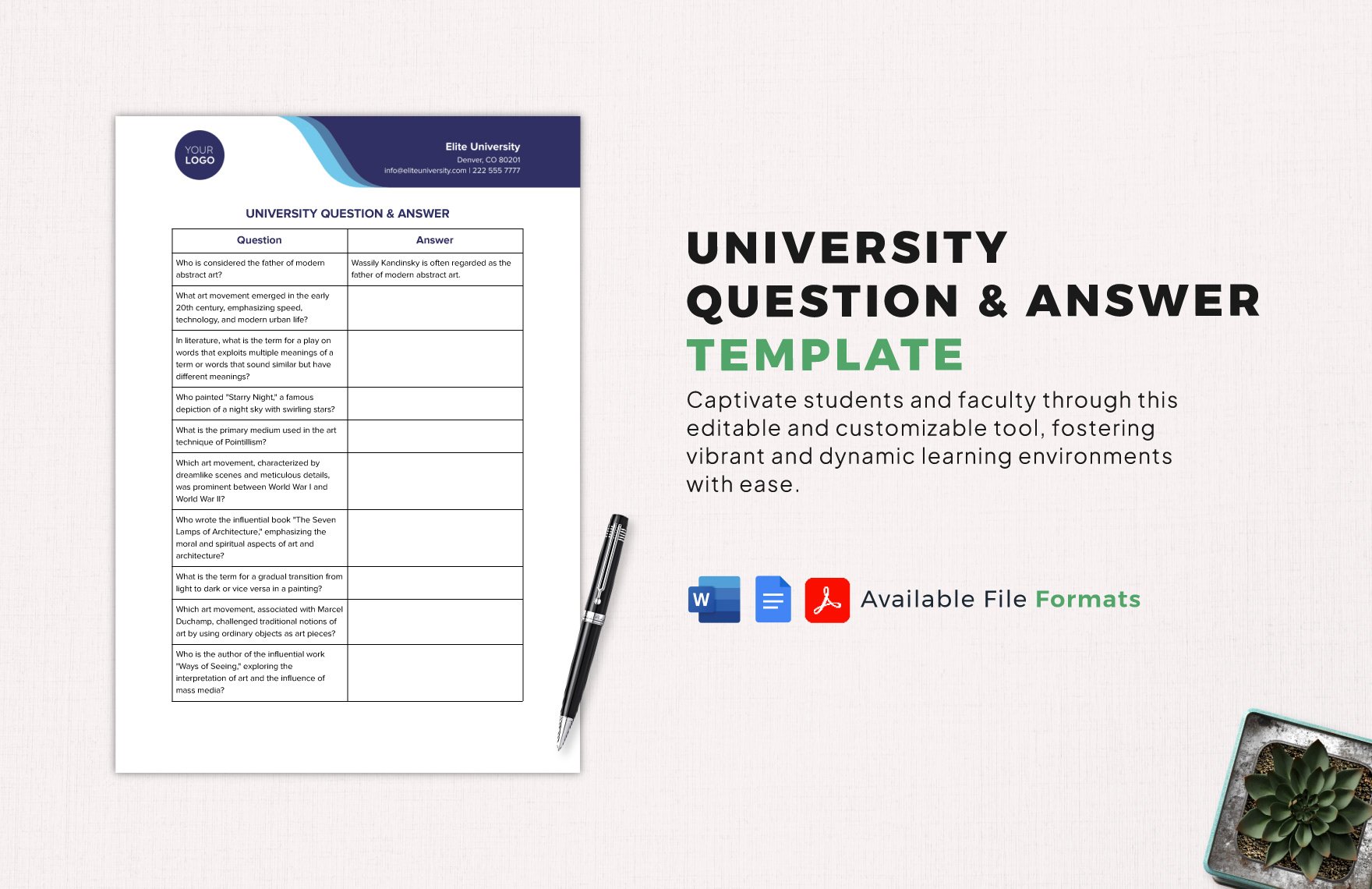 University Question & Answer Template in Word, Google Docs, PDF