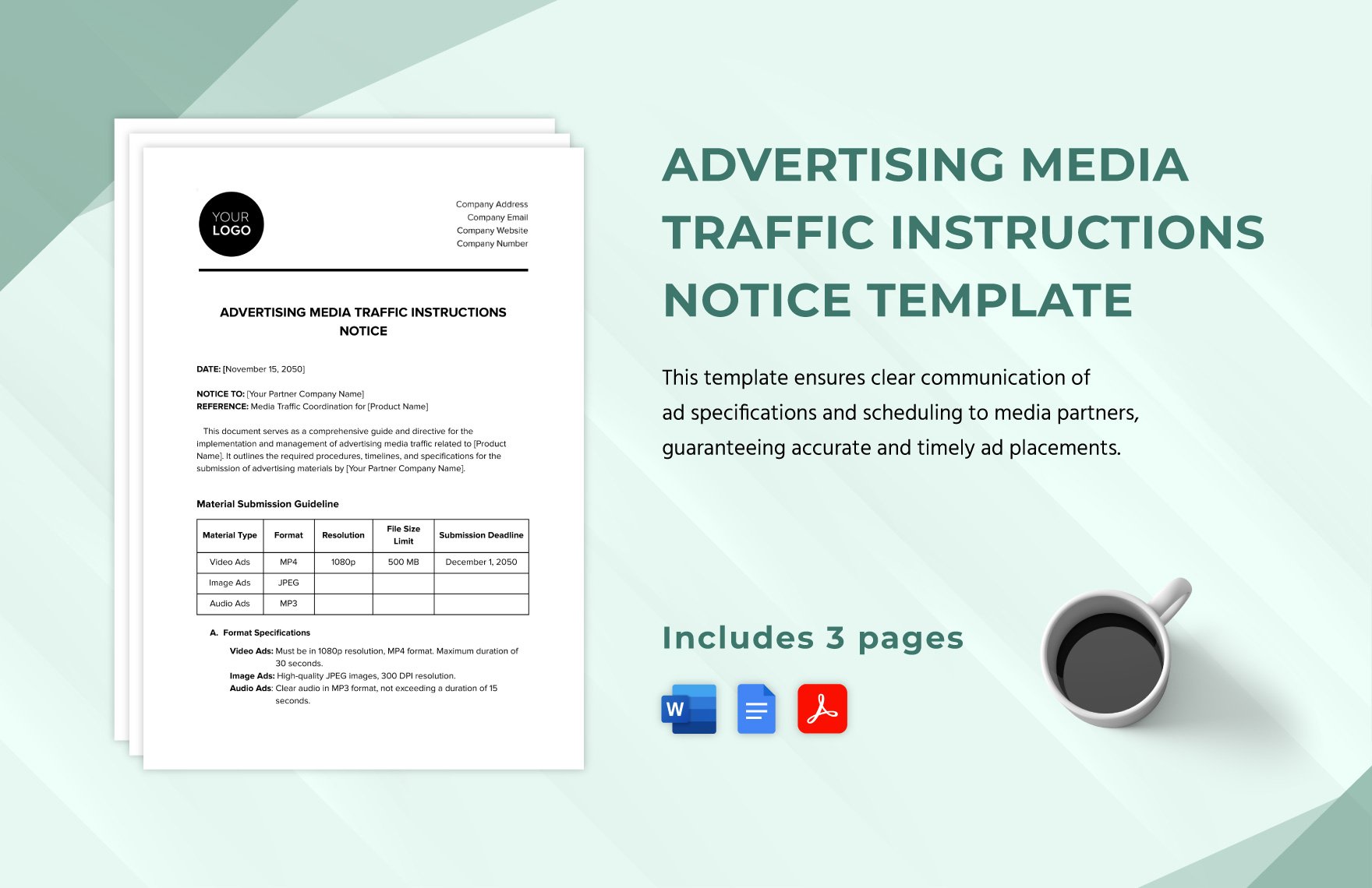 Advertising Media Traffic Instructions Notice Template