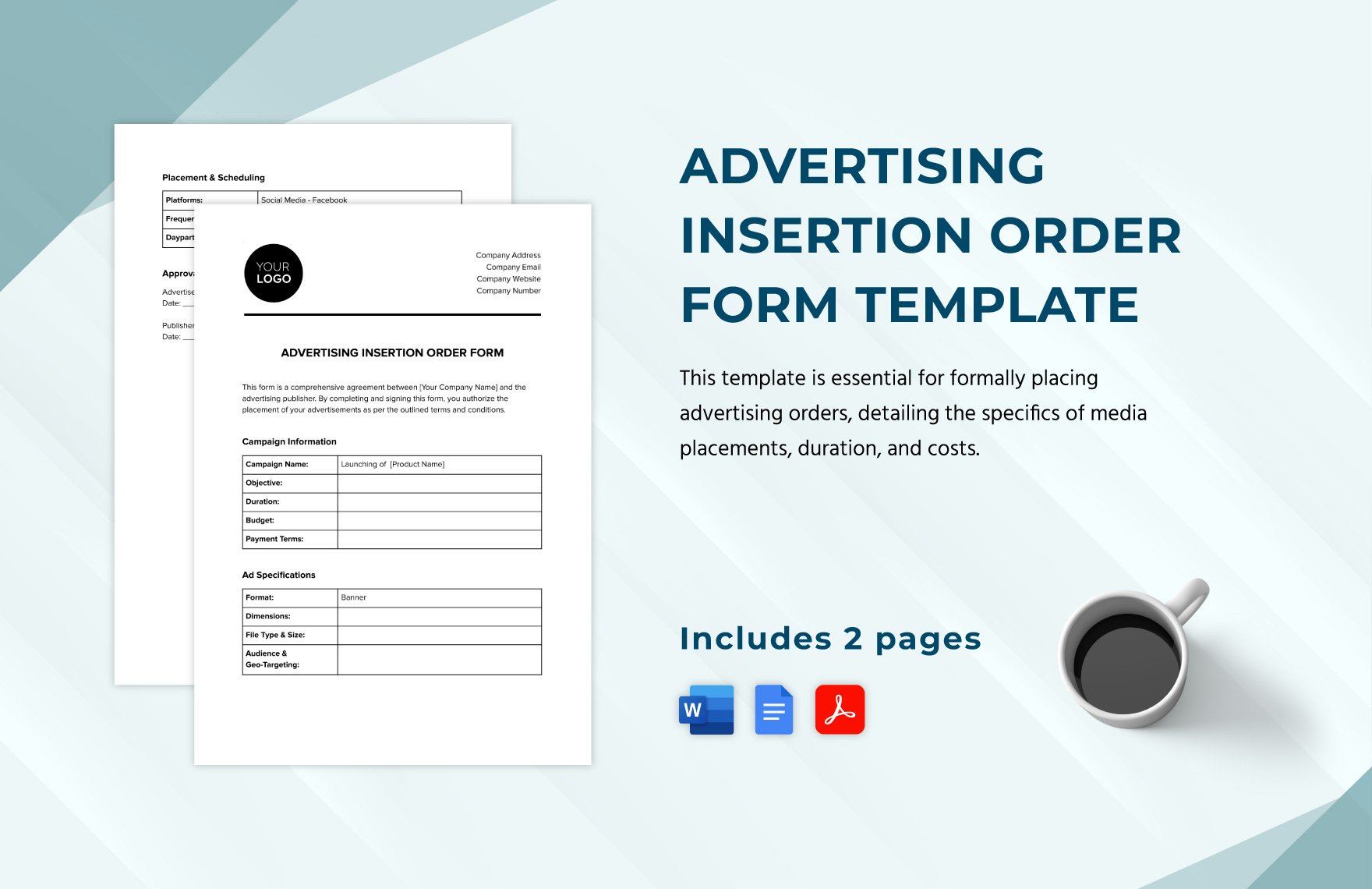 Advertising Insertion Order Form Template in Word, Google Docs, PDF