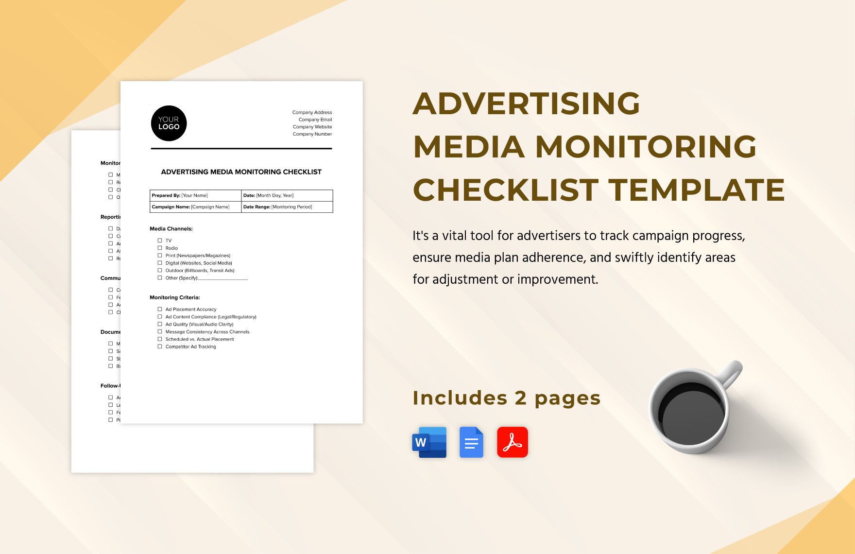 Advertising Media Monitoring Checklist Template in Word, Google Docs, PDF