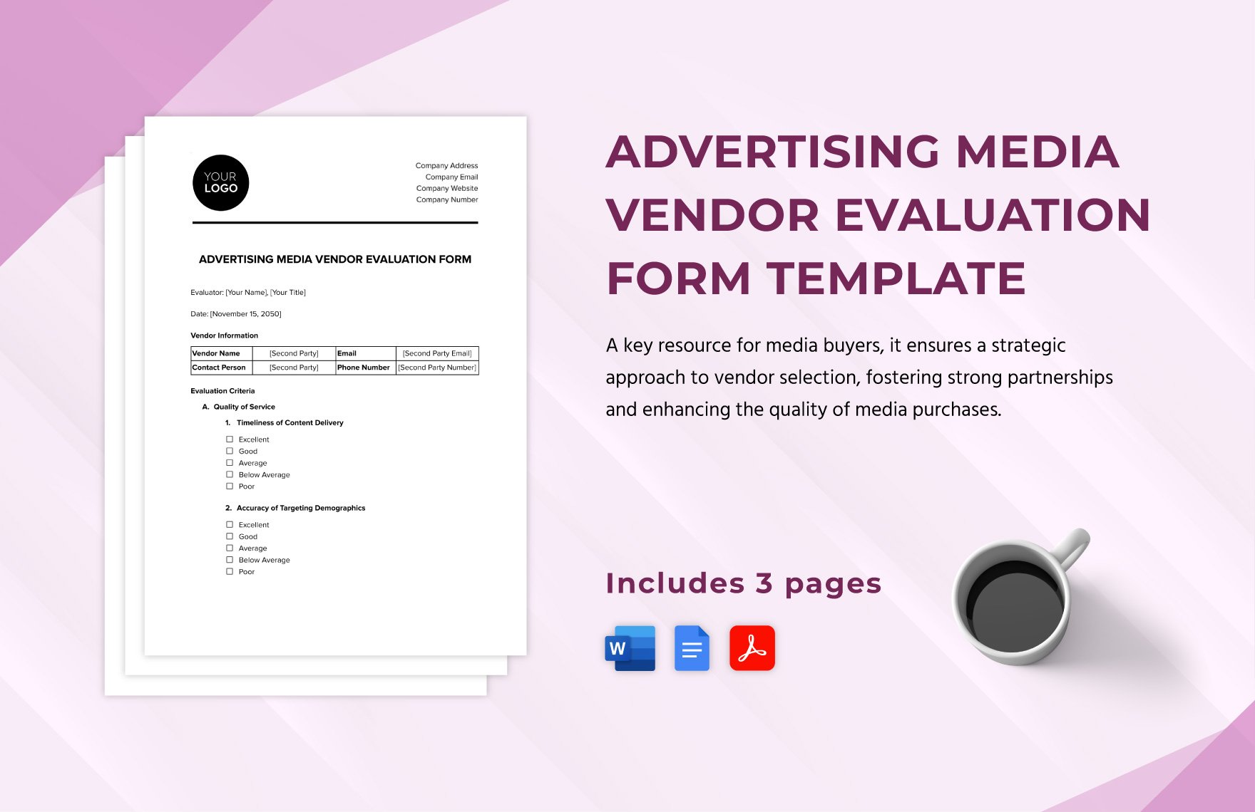 Advertising Media Vendor Evaluation Form Template in Word, Google Docs, PDF