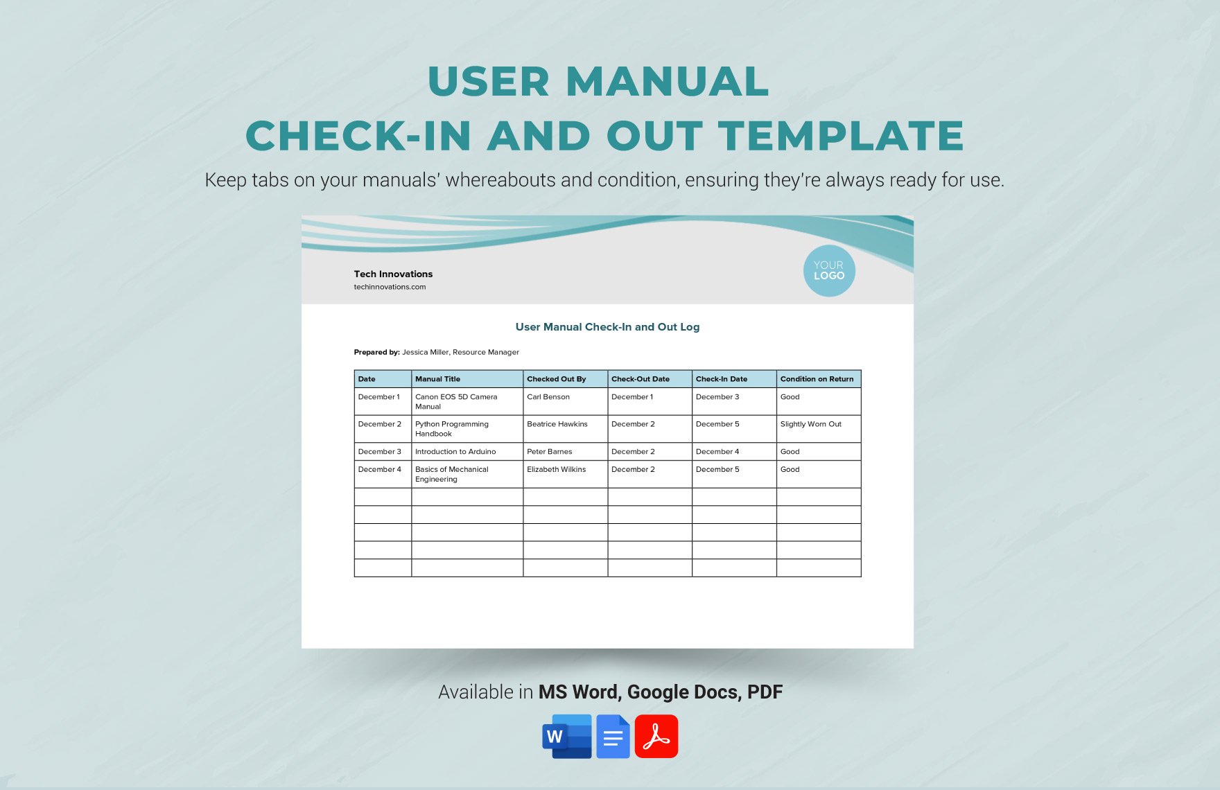 Free User Manual Check-in and Out Template