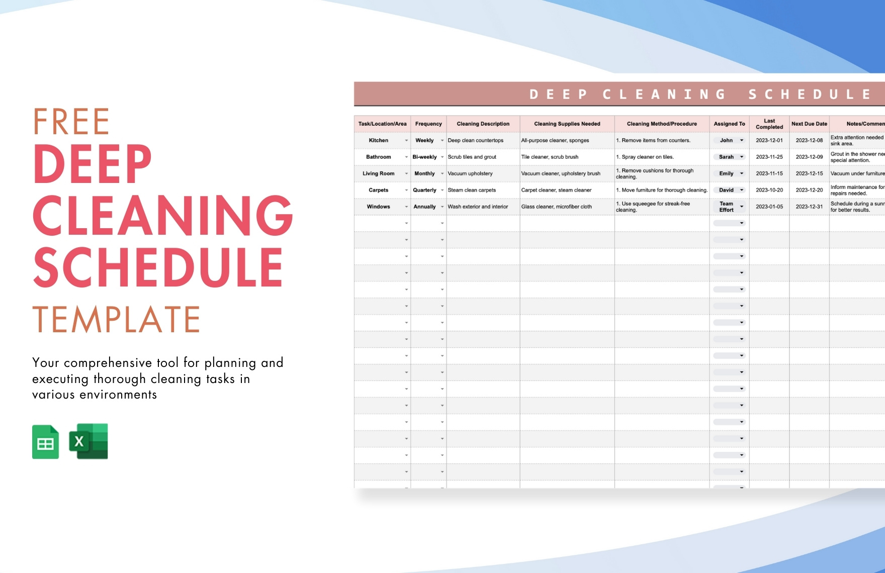 Deep Cleaning Schedule Template