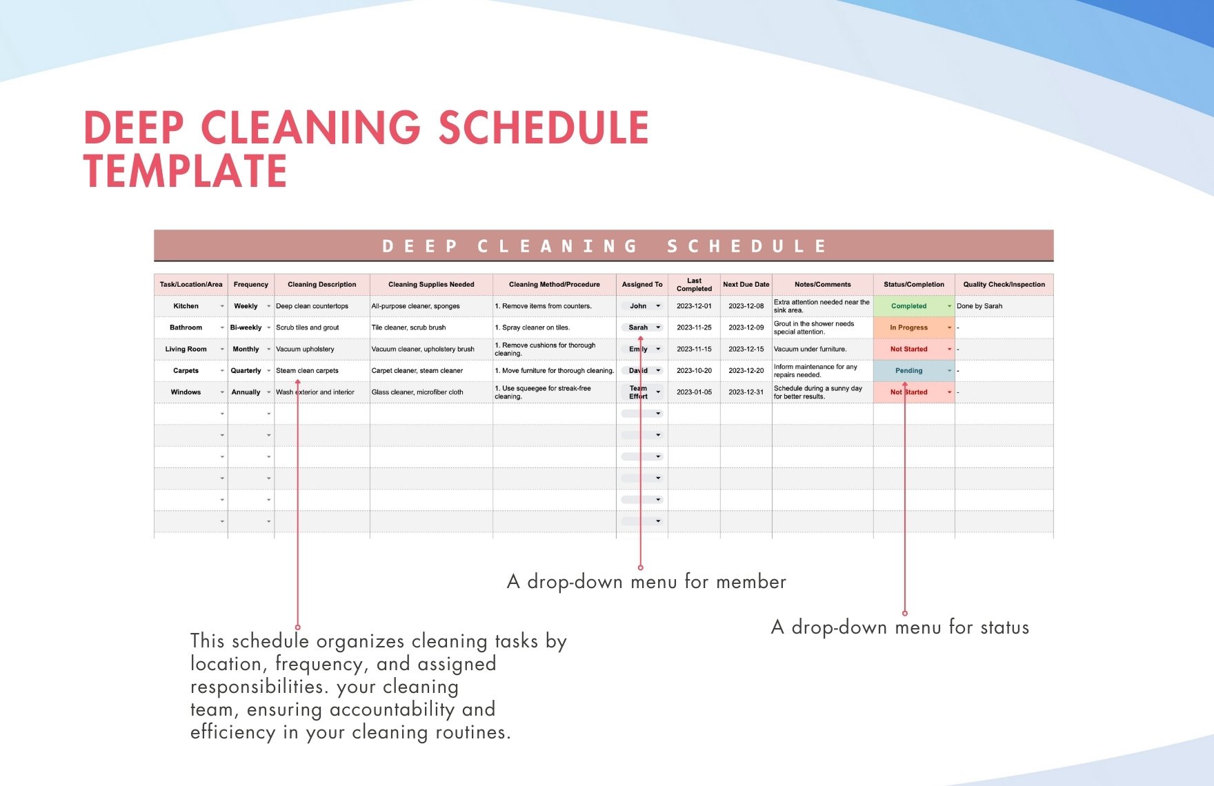 Deep Cleaning Schedule Template