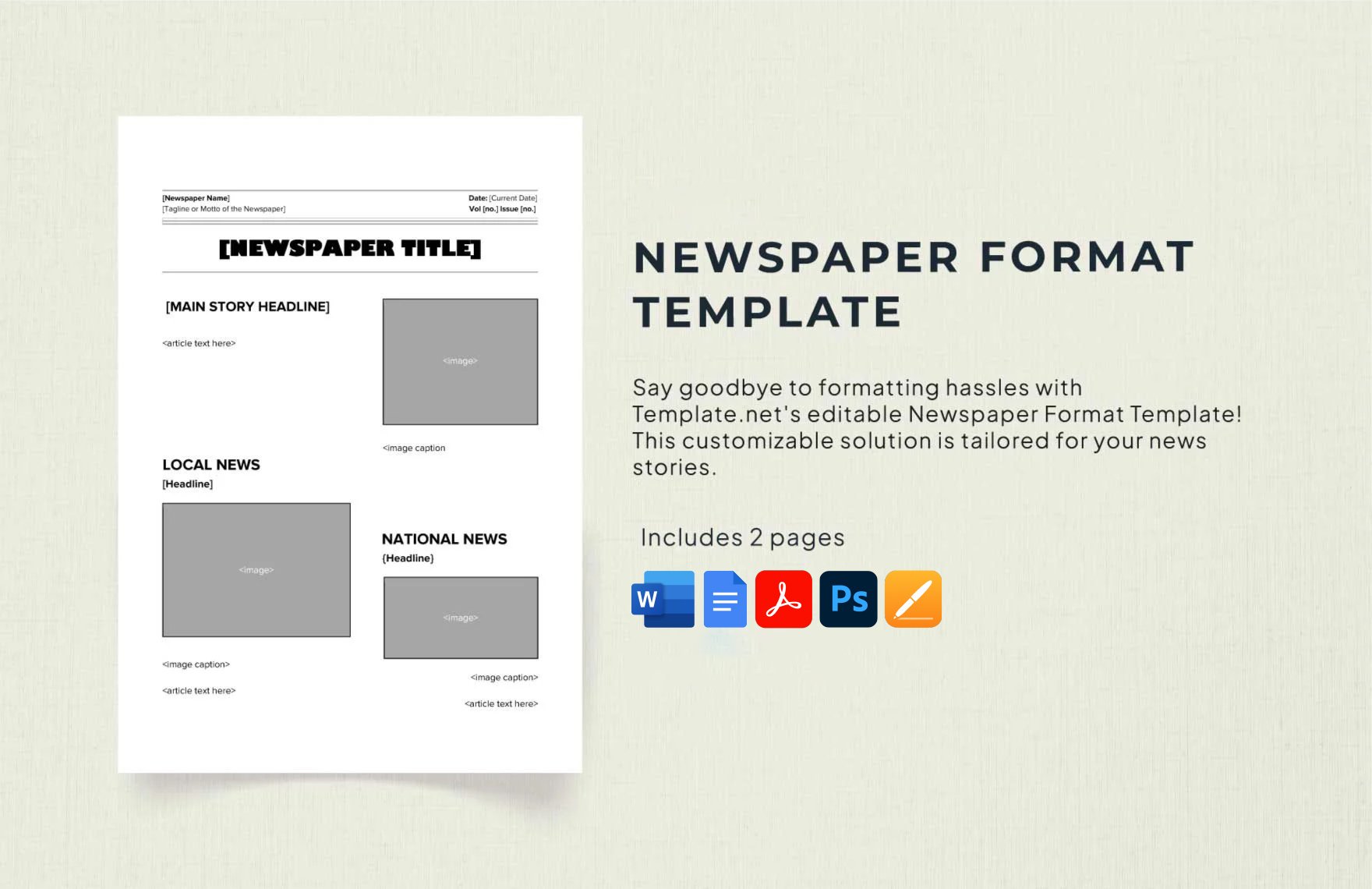 Free Newspaper Format Template in Word, Google Docs, PDF, PSD, Apple Pages
