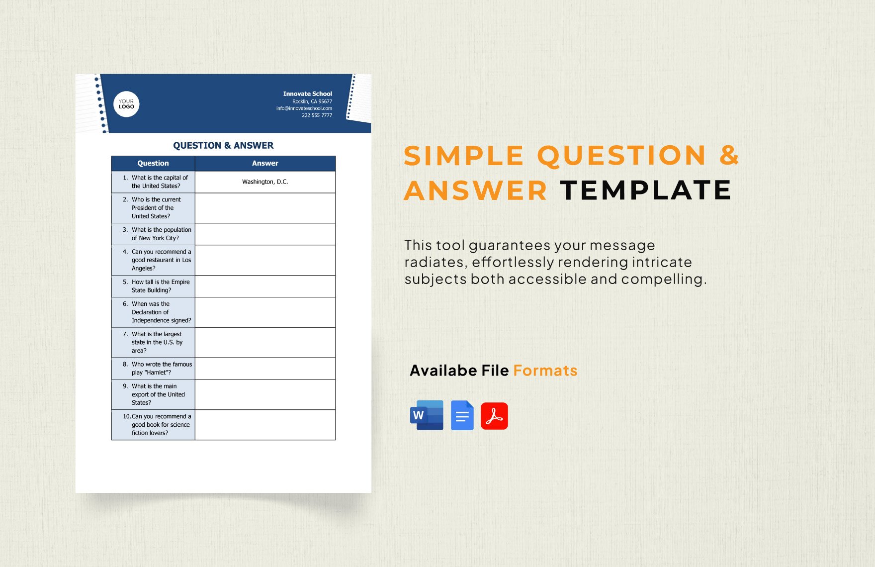 Free Simple Question & Answer Template