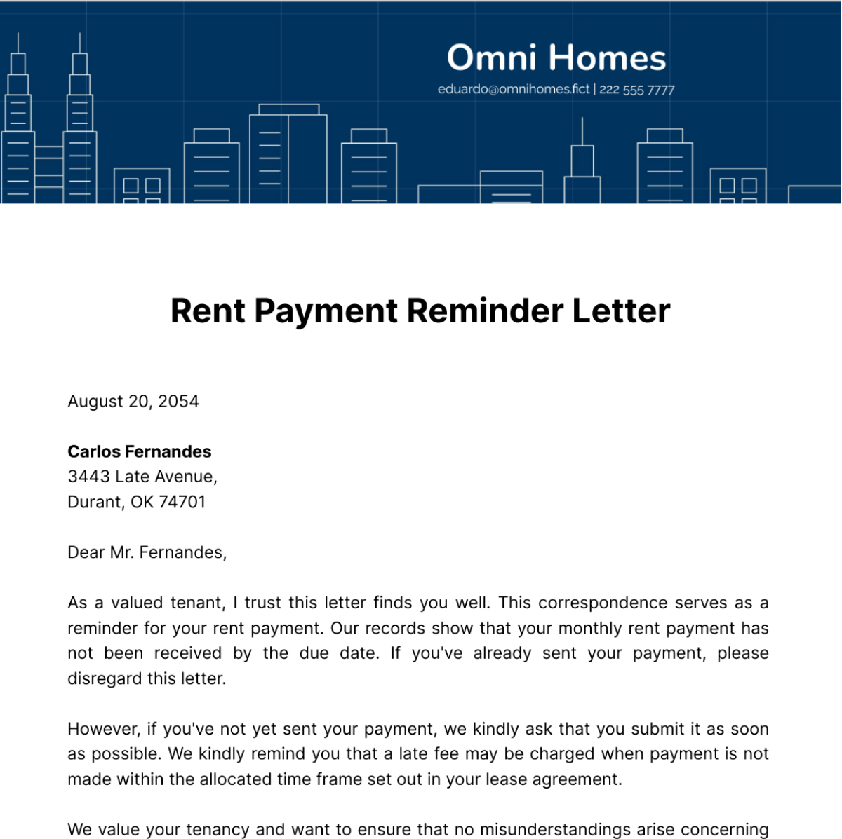 Free Rent Payment Reminder Letter Template