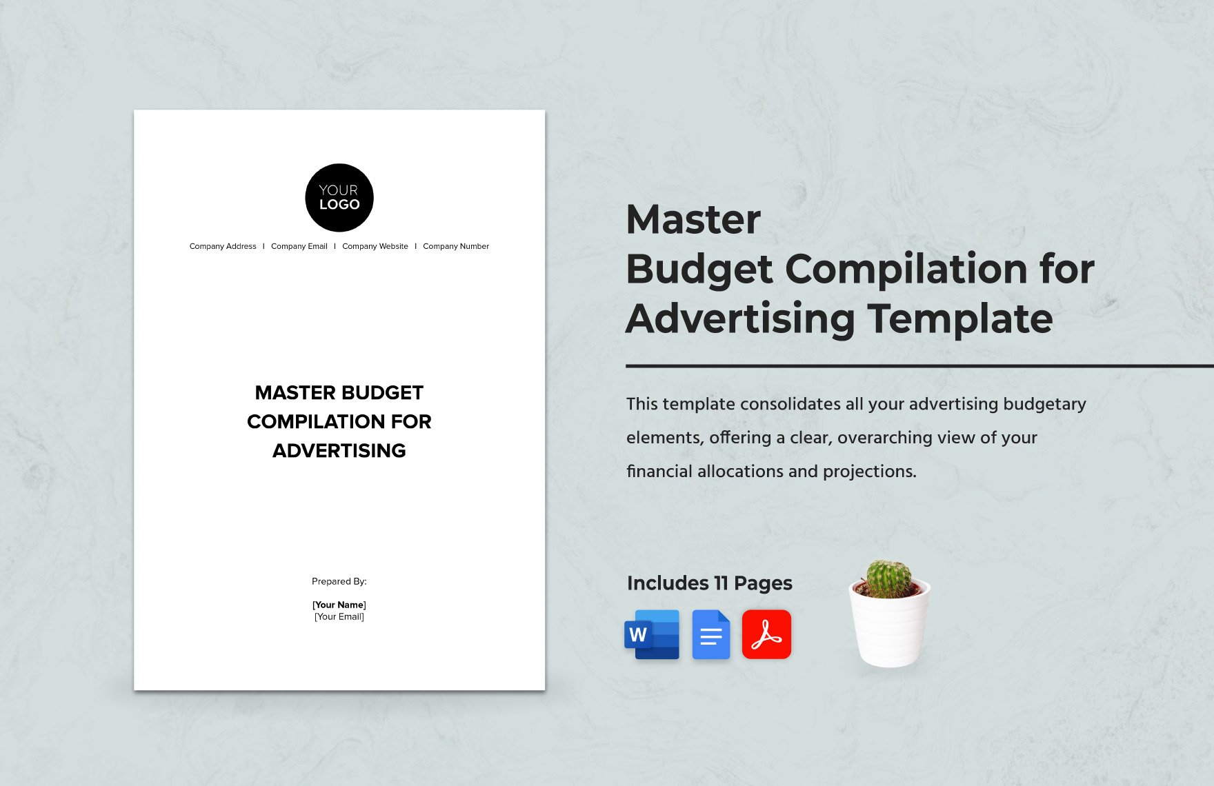 Master Budget Compilation for Advertising Template in Word, Google Docs, PDF