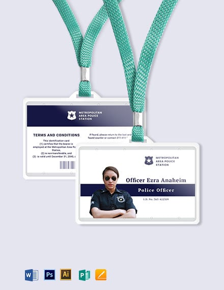 Police ID Card Template Illustrator Word Apple Pages PSD