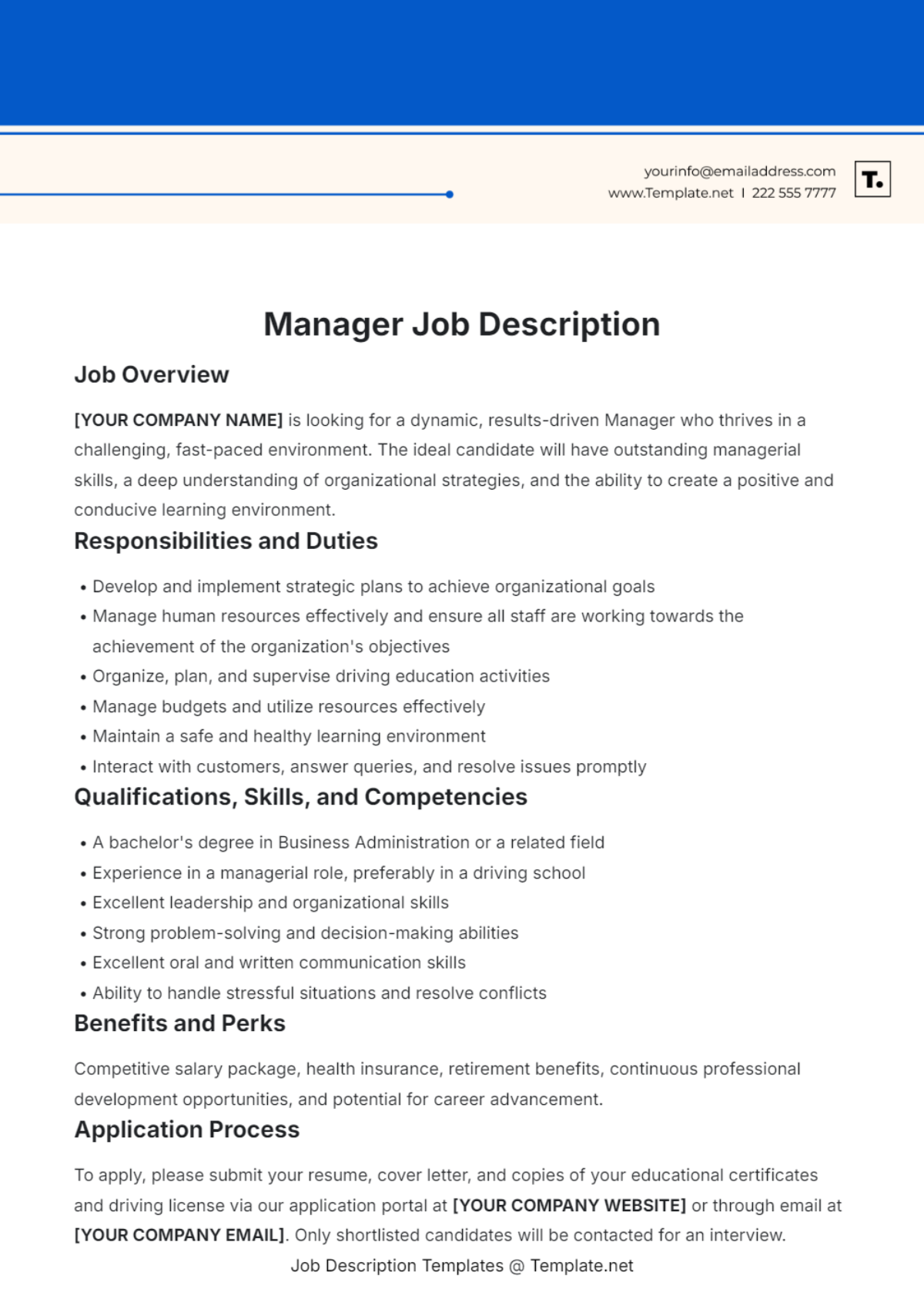 Manager Job Description Outline Template - Edit Online & Download