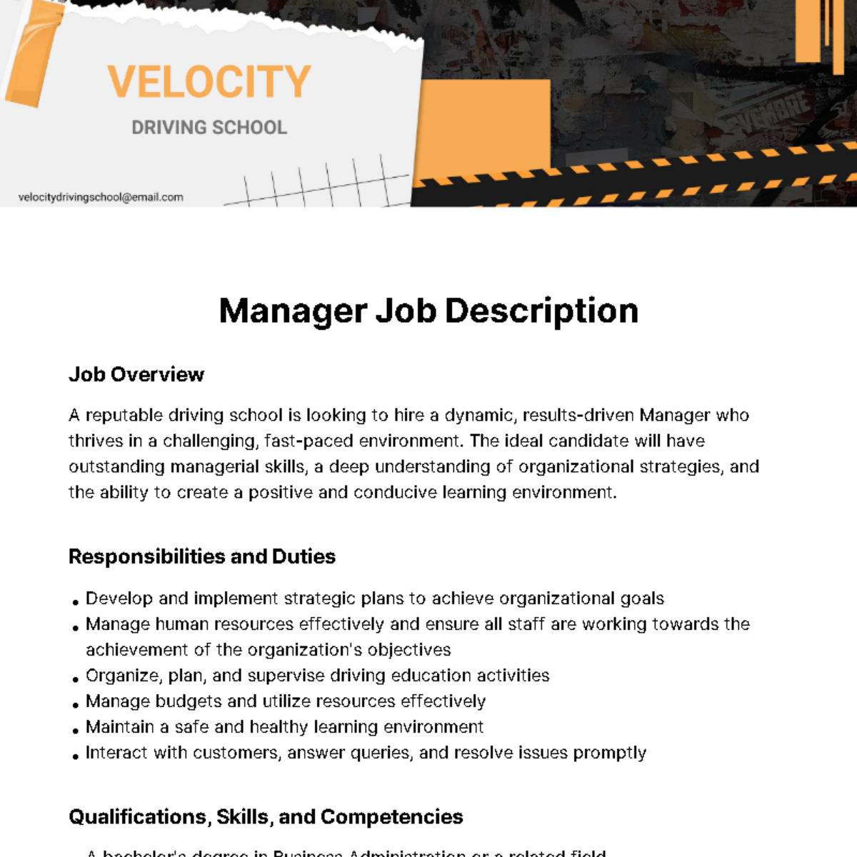 Manager Job Description Template