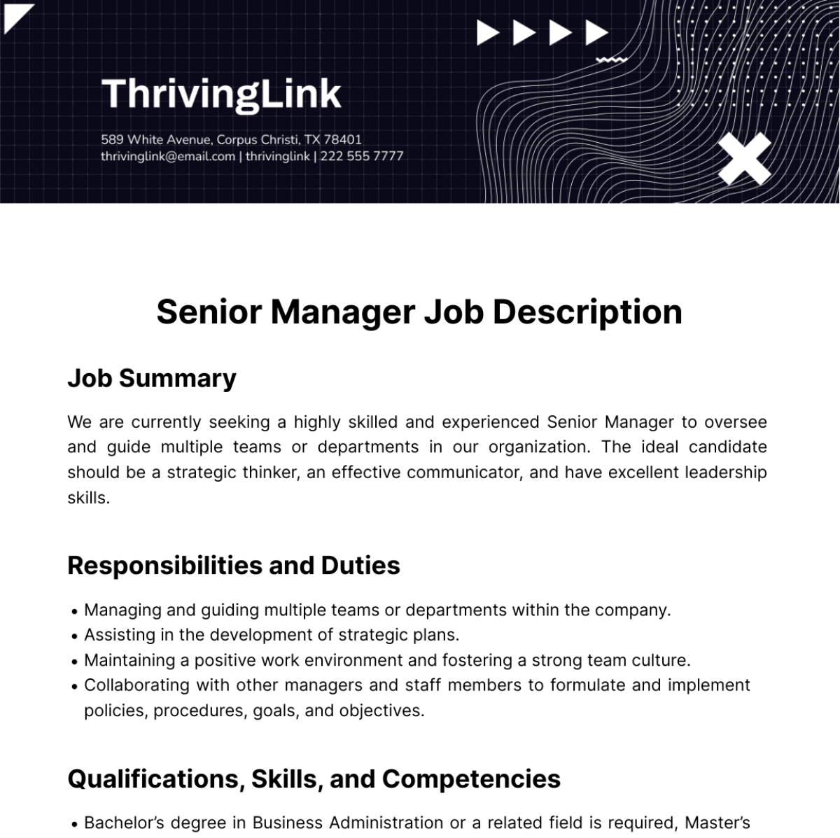 Senior Manager Job Description Template