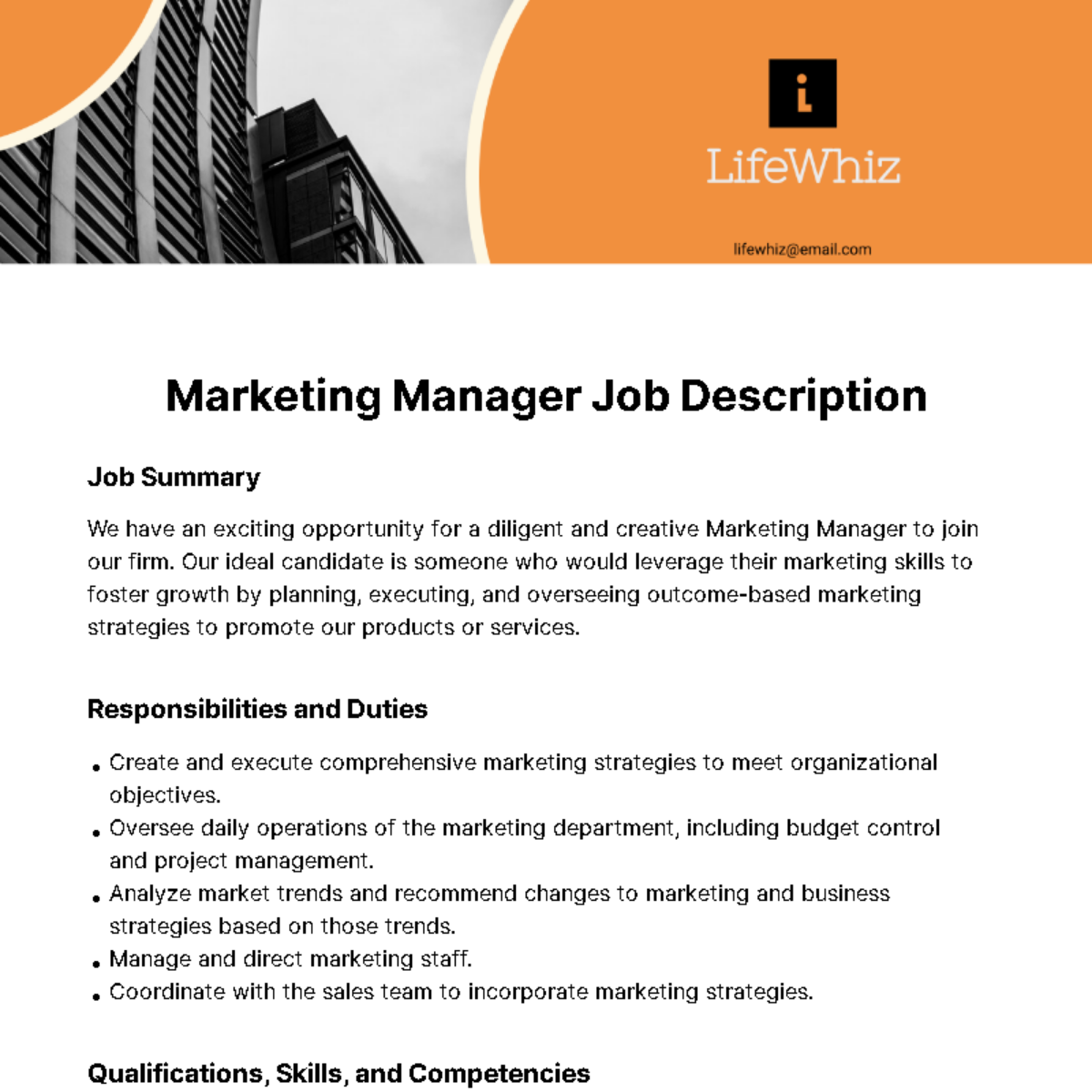 Marketing Manager Job Description Template