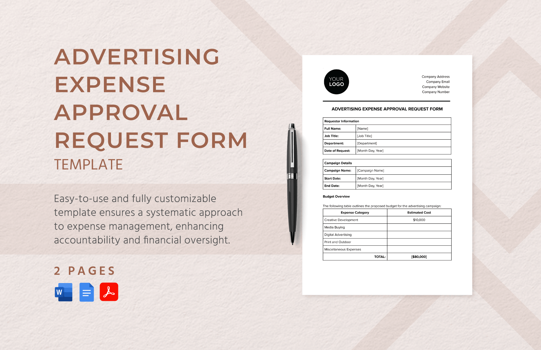Advertising Expense Approval Request Form Template in Word, Google Docs, PDF