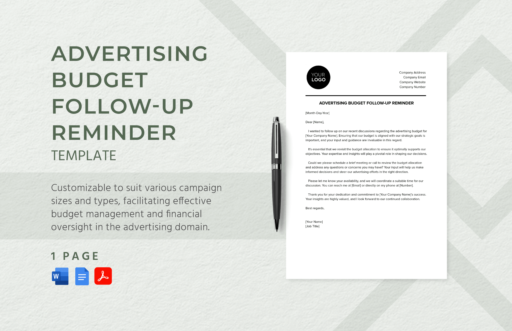 Advertising Budget Follow-up Reminder Template in Word, Google Docs, PDF