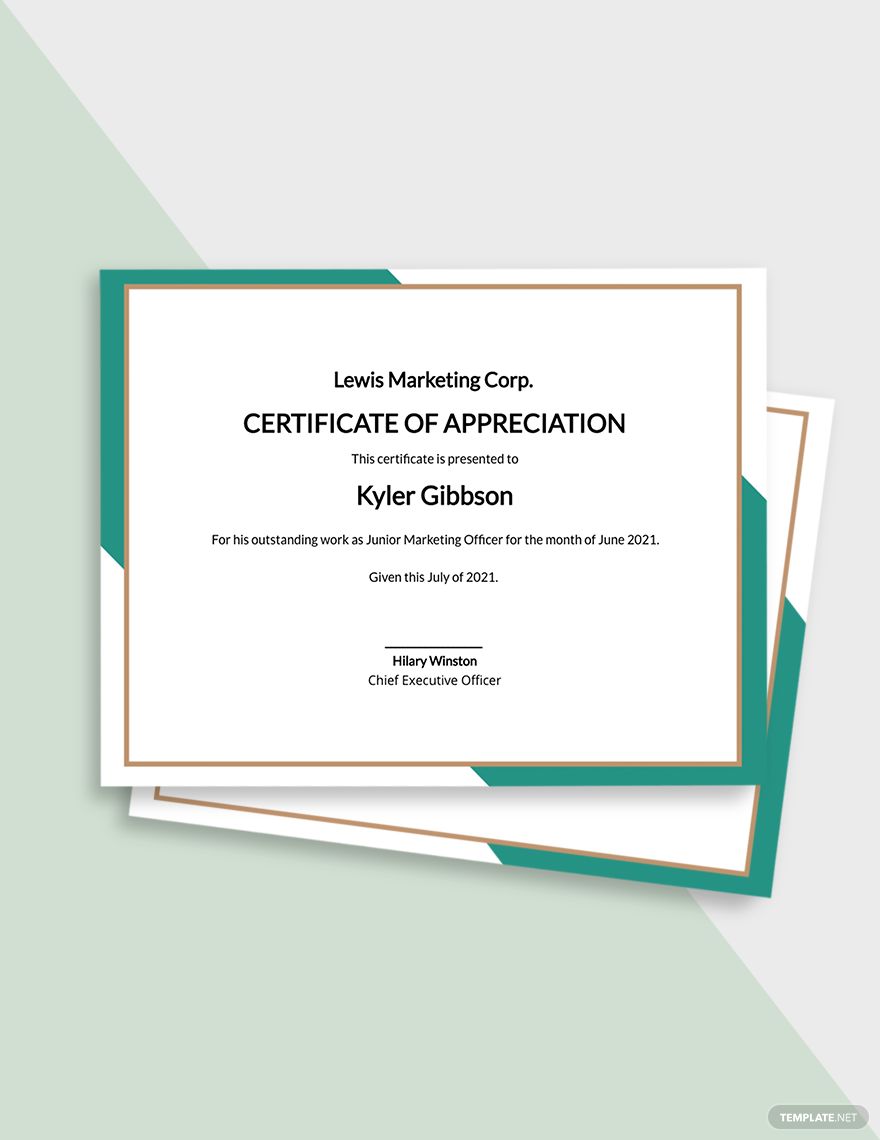 Appreciation Certificate to Employee Template