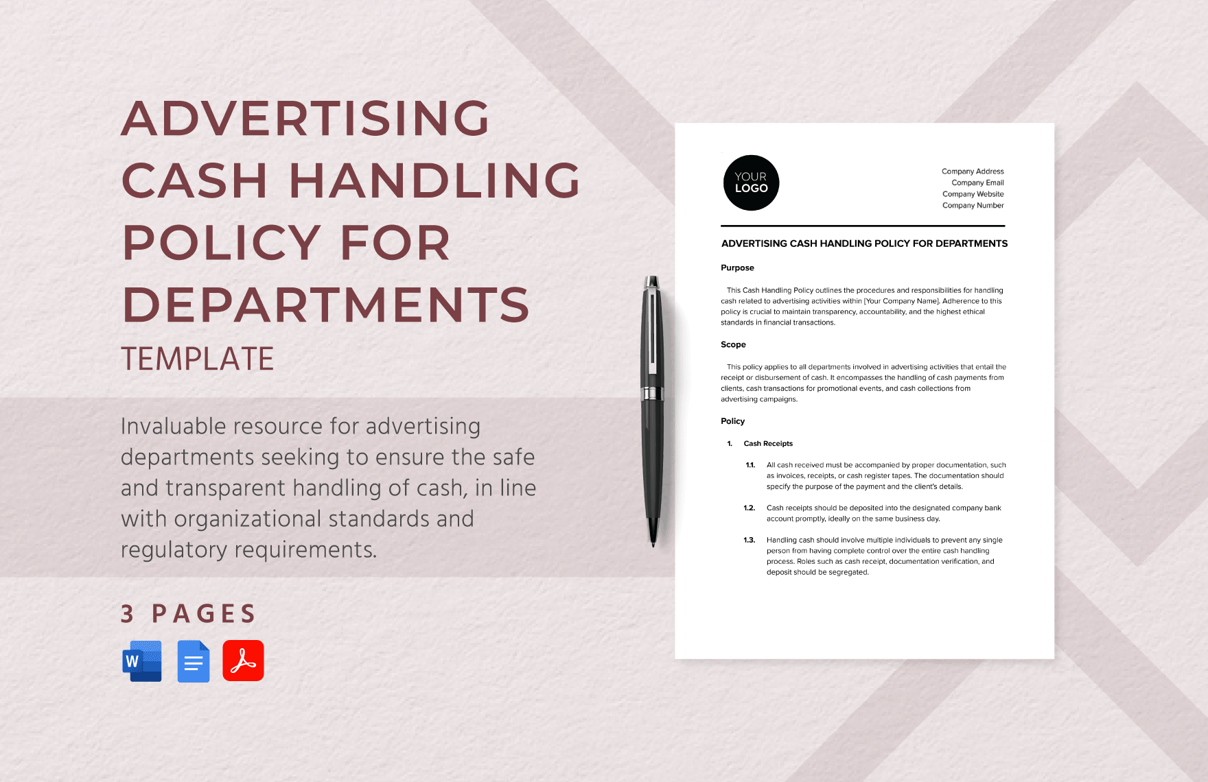 Advertising Cash Handling Policy for Departments Template in Word, Google Docs, PDF