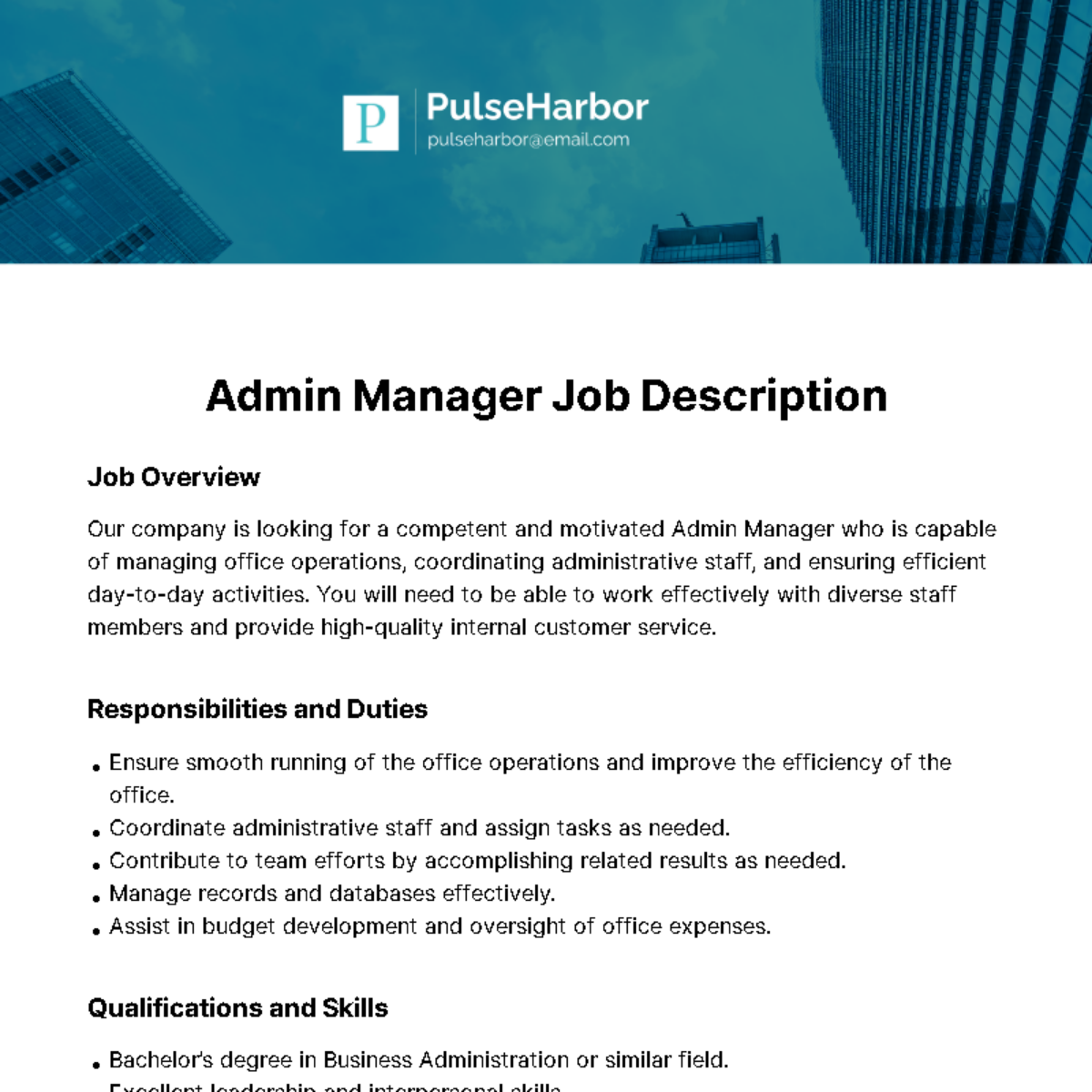 Admin Manager Job Description Template