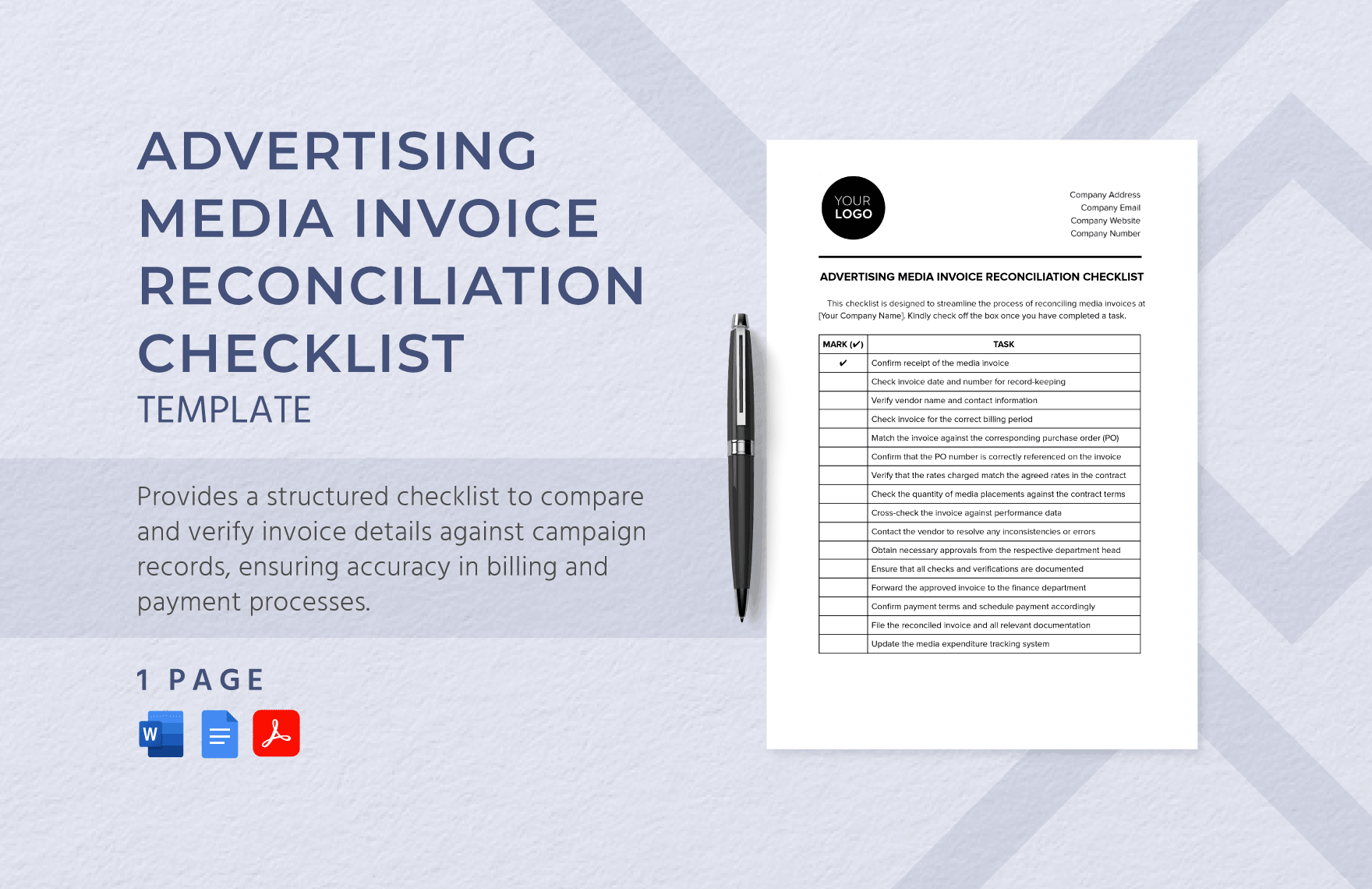 Advertising Media Invoice Reconciliation Checklist Template in Word, Google Docs, PDF