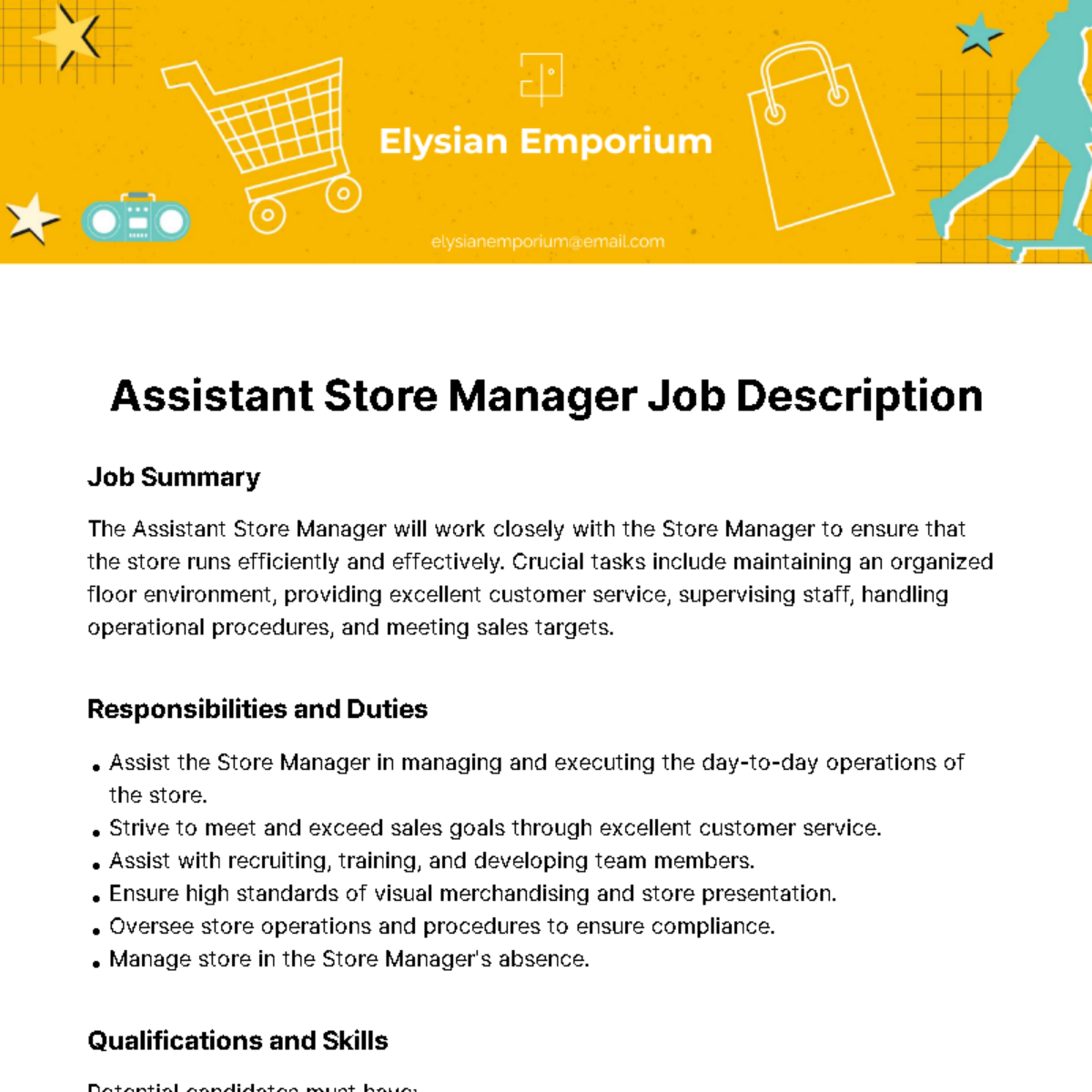 Assistant Store Manager Job Description Template